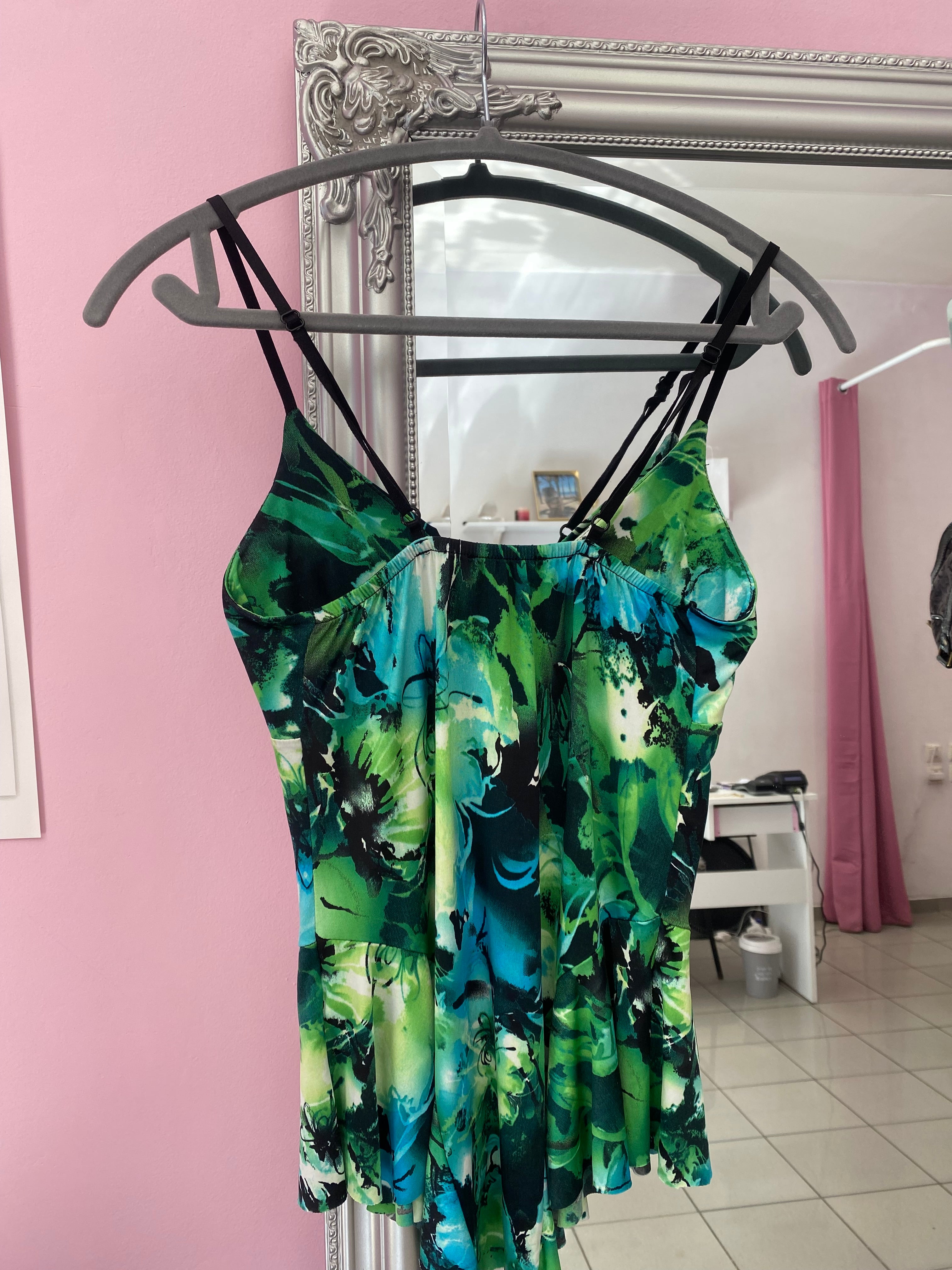 Green tropical cami top
