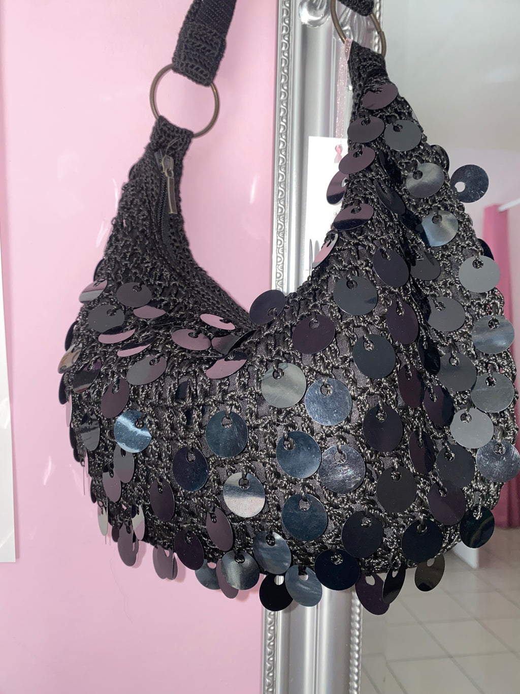 Black sequin shoulder bag
