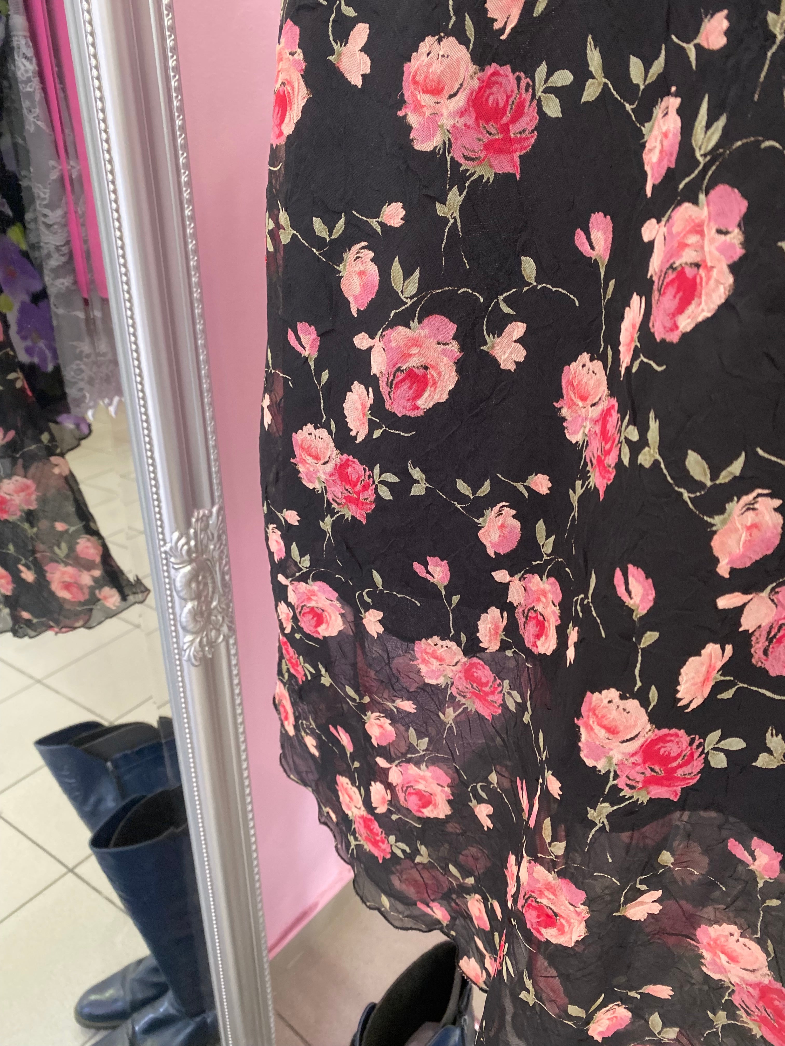 Floral rose midi skirt