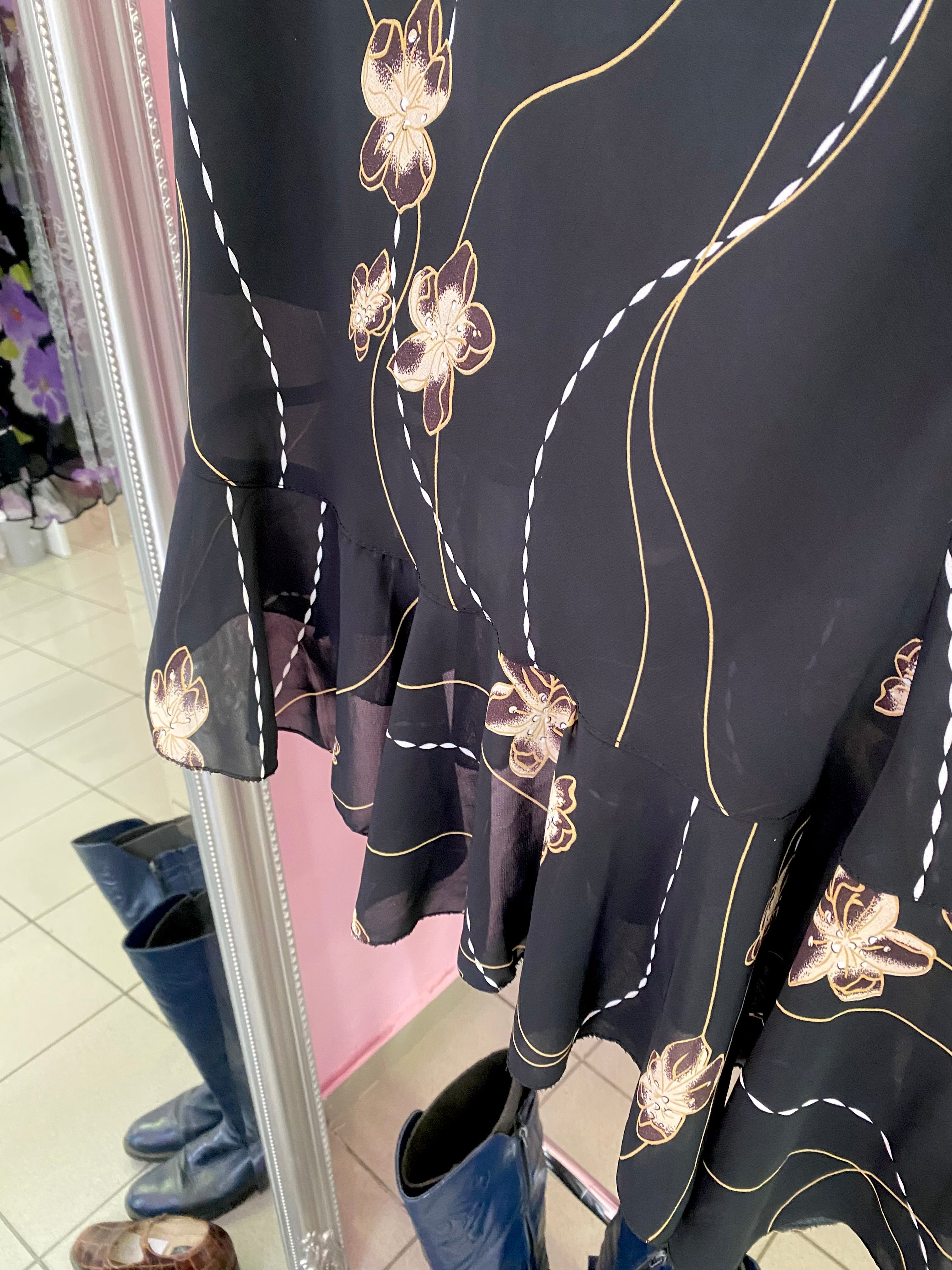 Black floral midi skirt