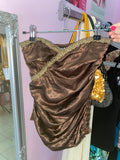 Brown satin strapless top