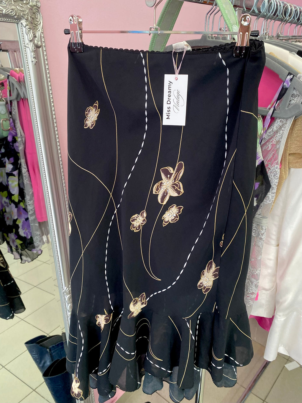 Black floral midi skirt