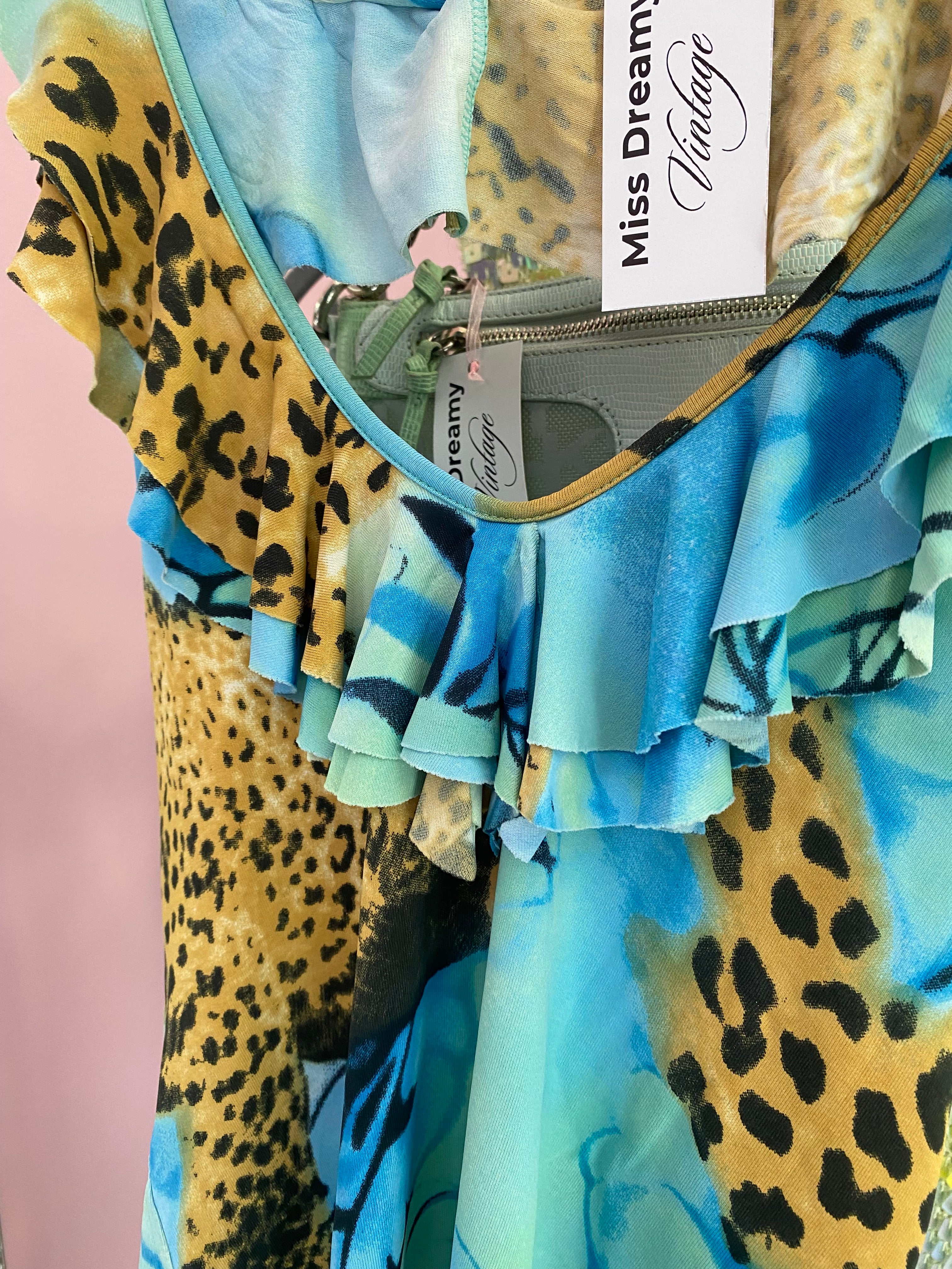 Blue halterneck top with ruffles