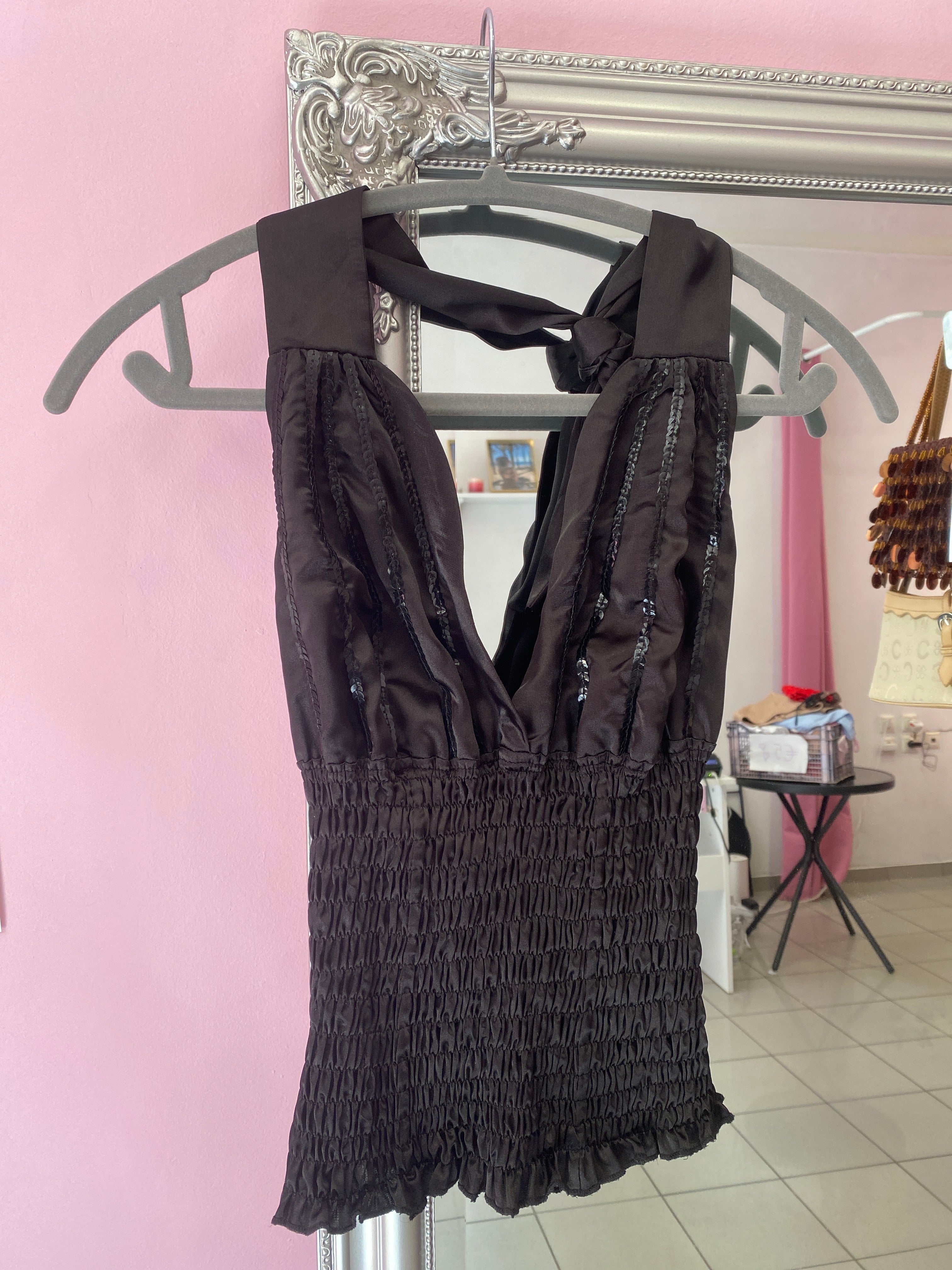 Satin halter top with sequins