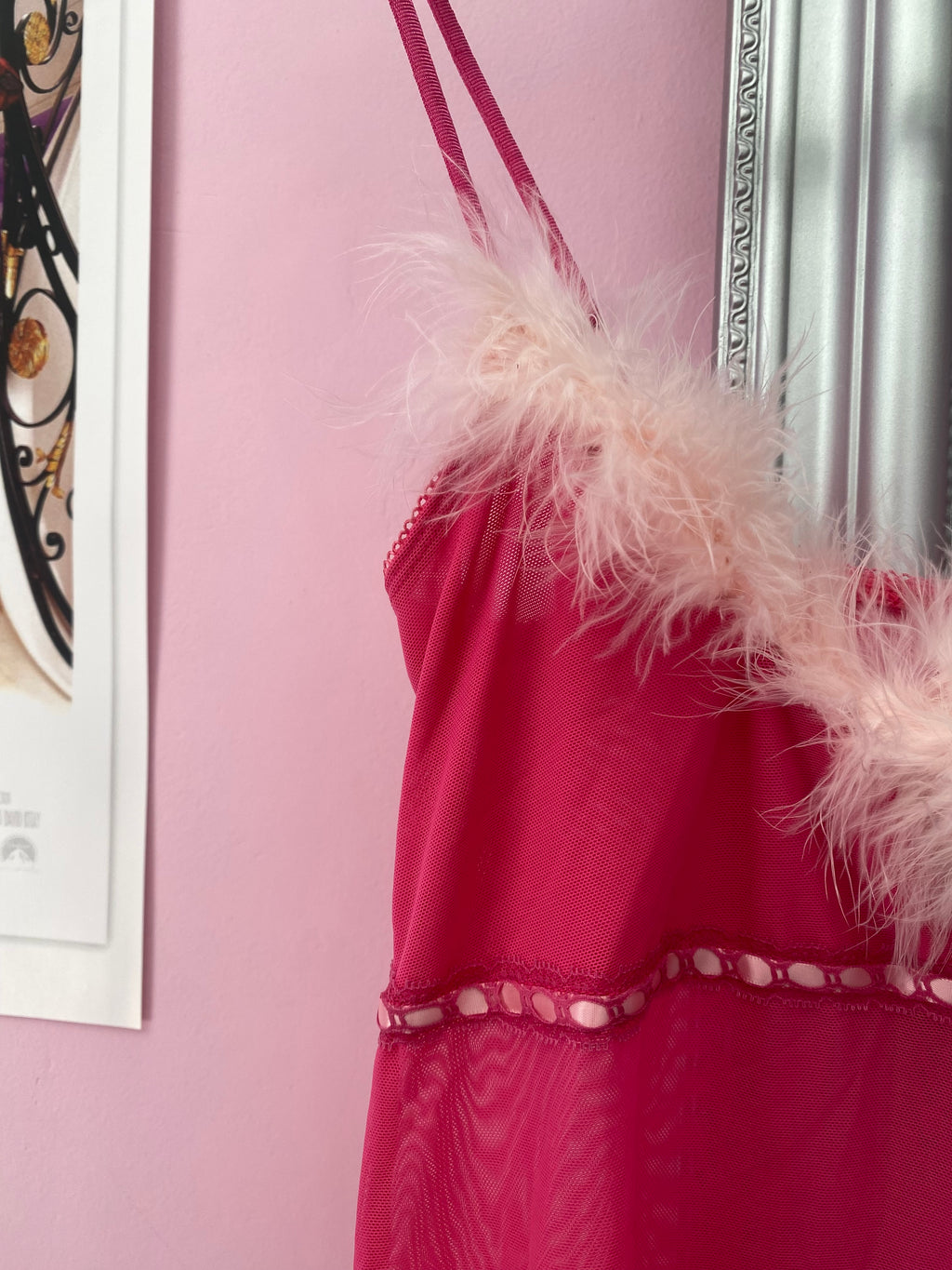 Pink cami with fluff