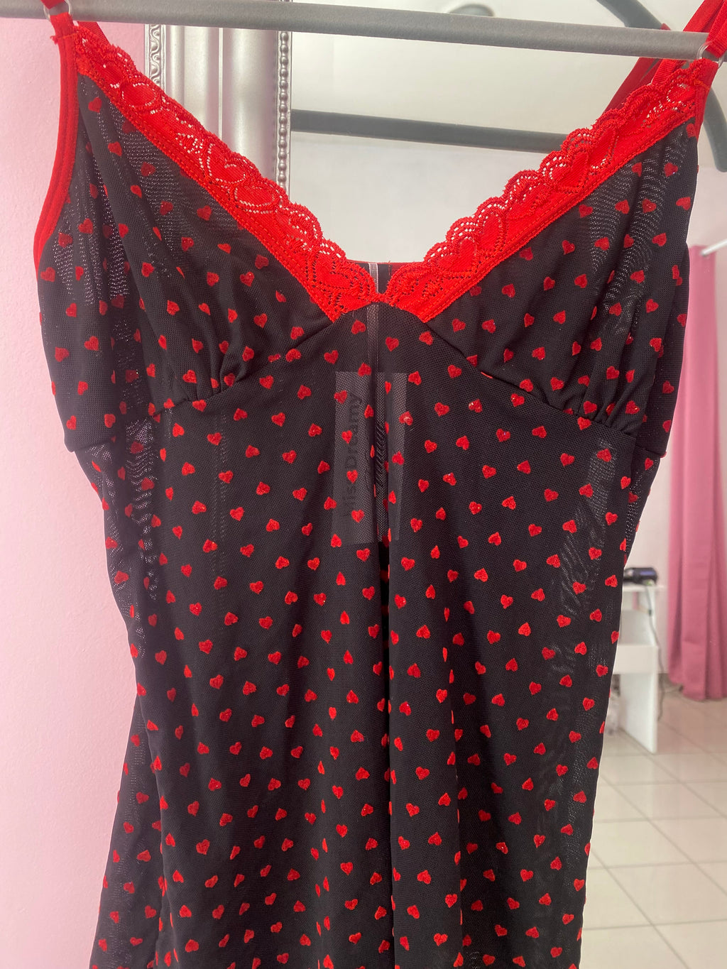 Black & red cami top with hearts