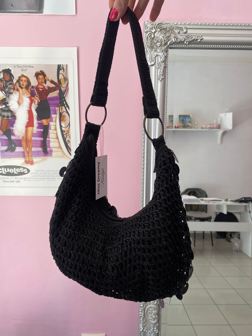 Black sequin shoulder bag