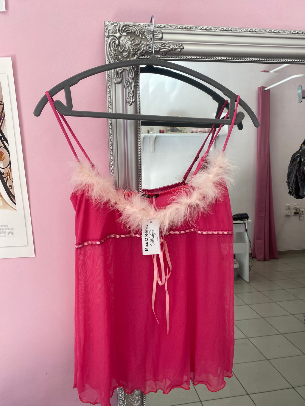 Pink cami with fluff