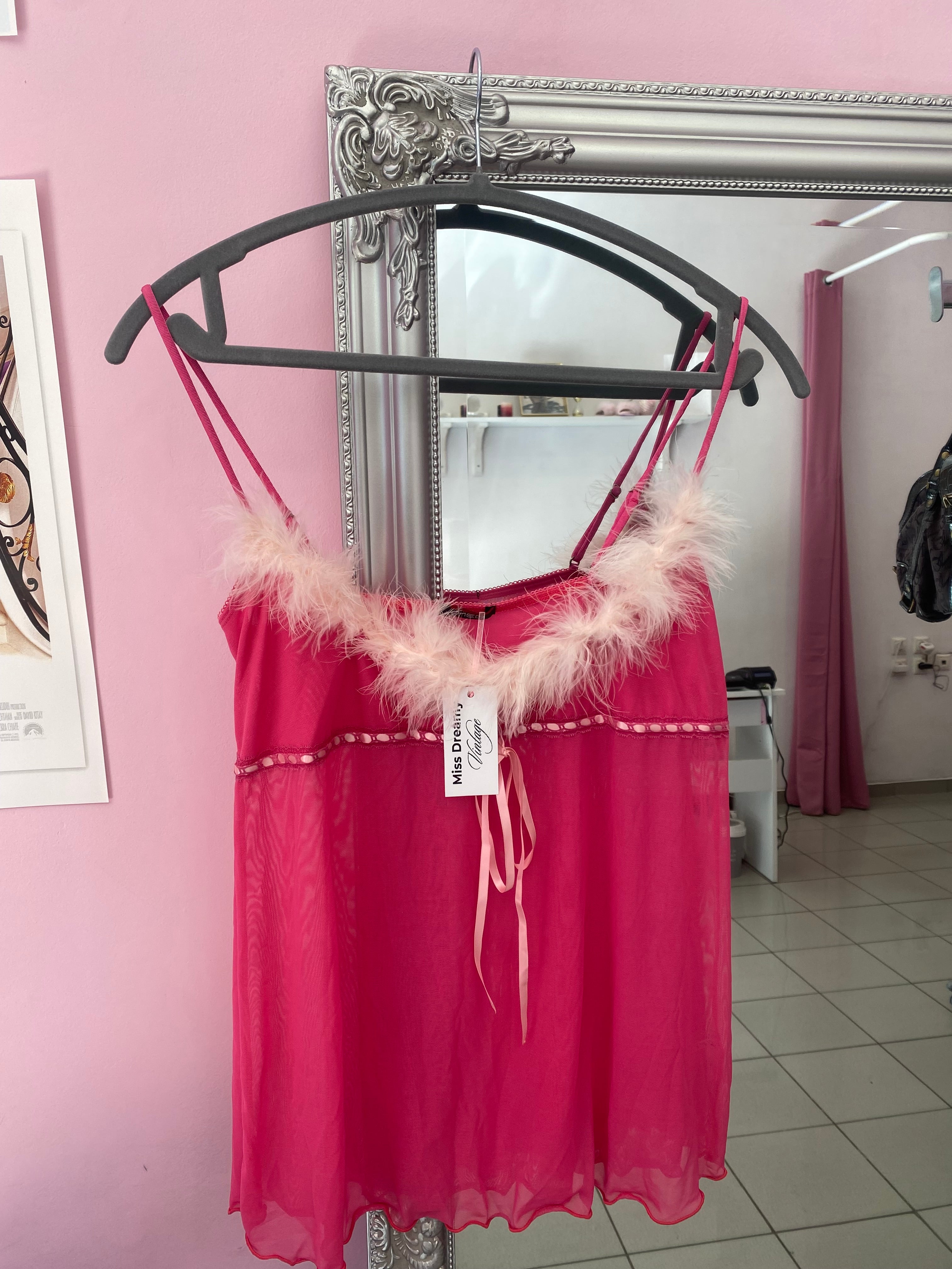 Pink cami with fluff