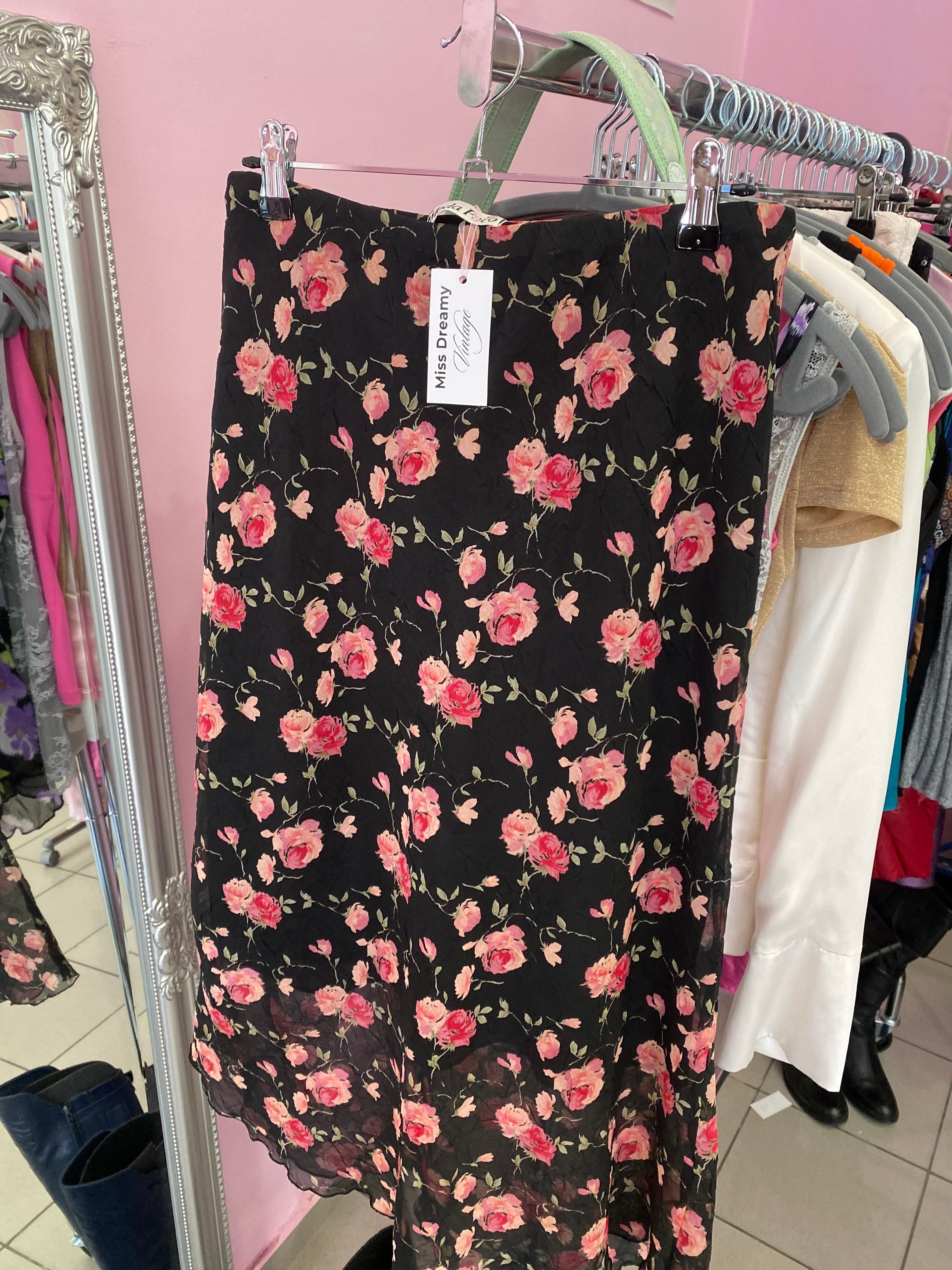 Floral rose midi skirt