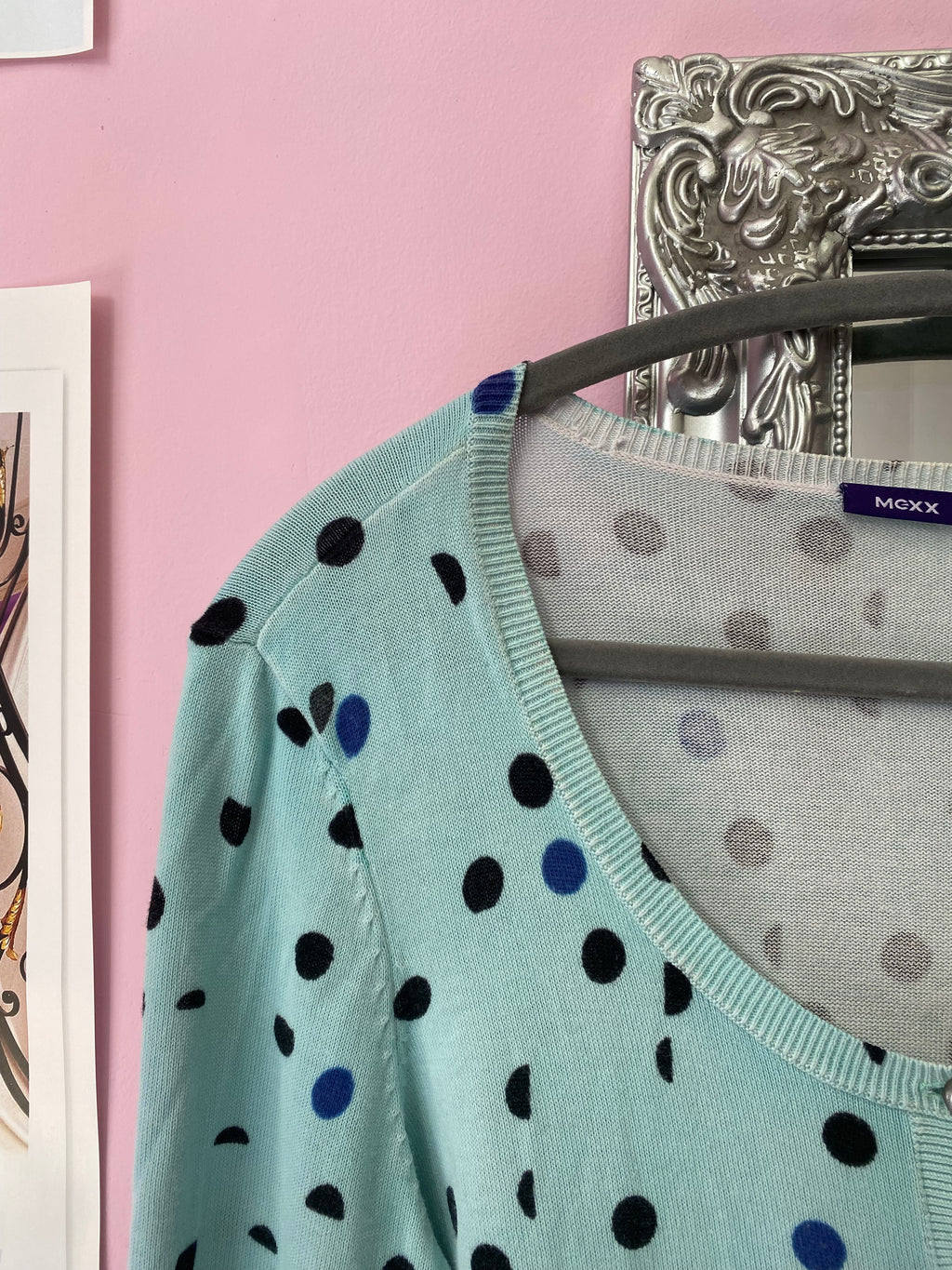 Y2K baby blue polkadot cardigan