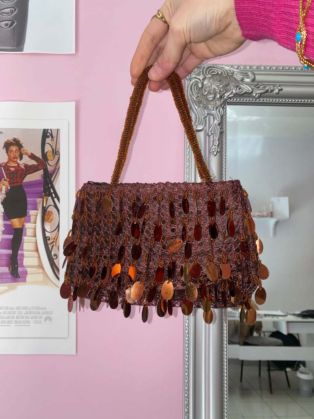 Chocolate brown sequin mini bag