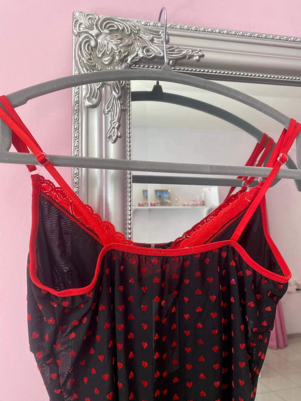 Black & red cami top with hearts