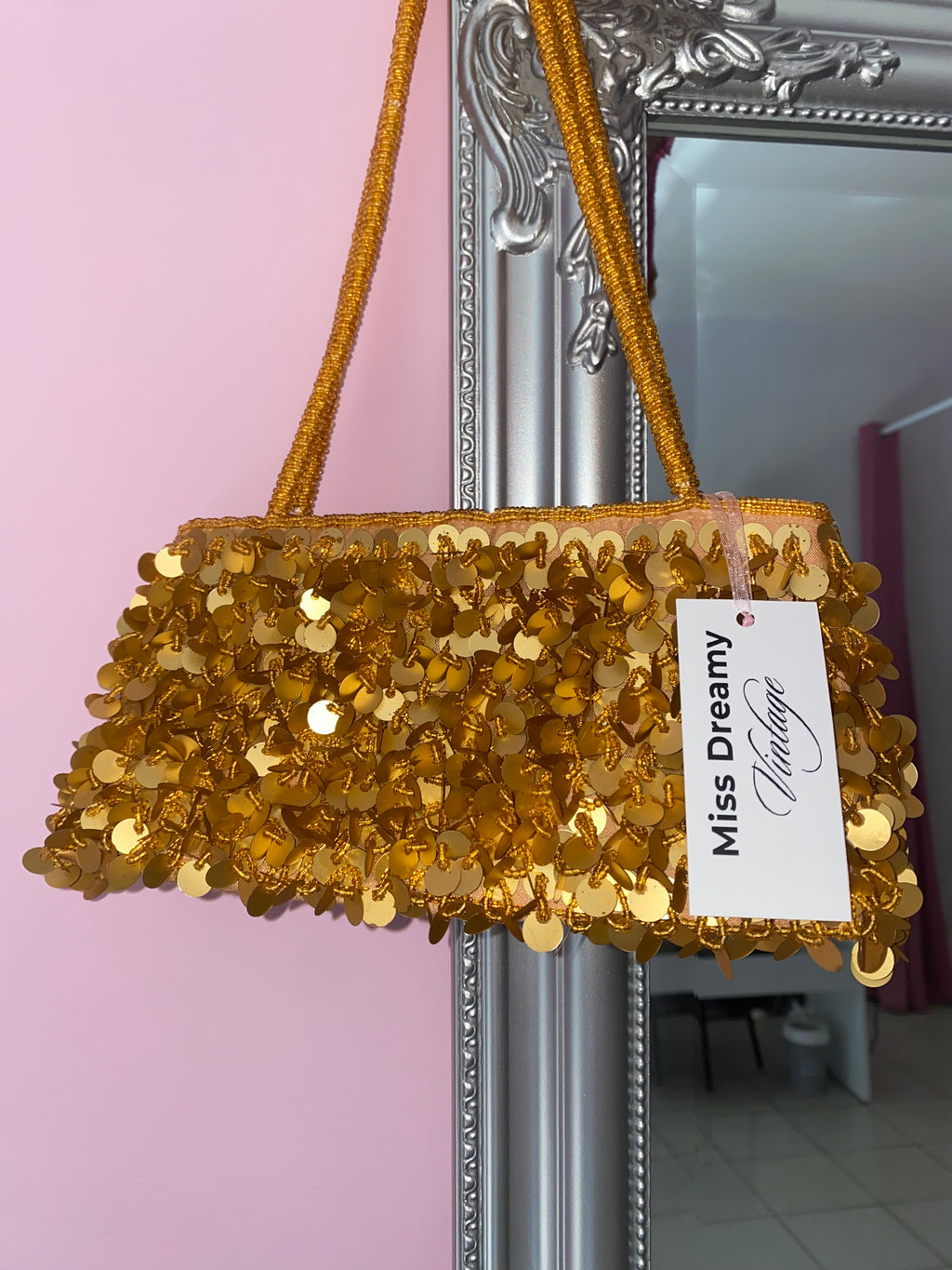 Golden sequin shoulder bag