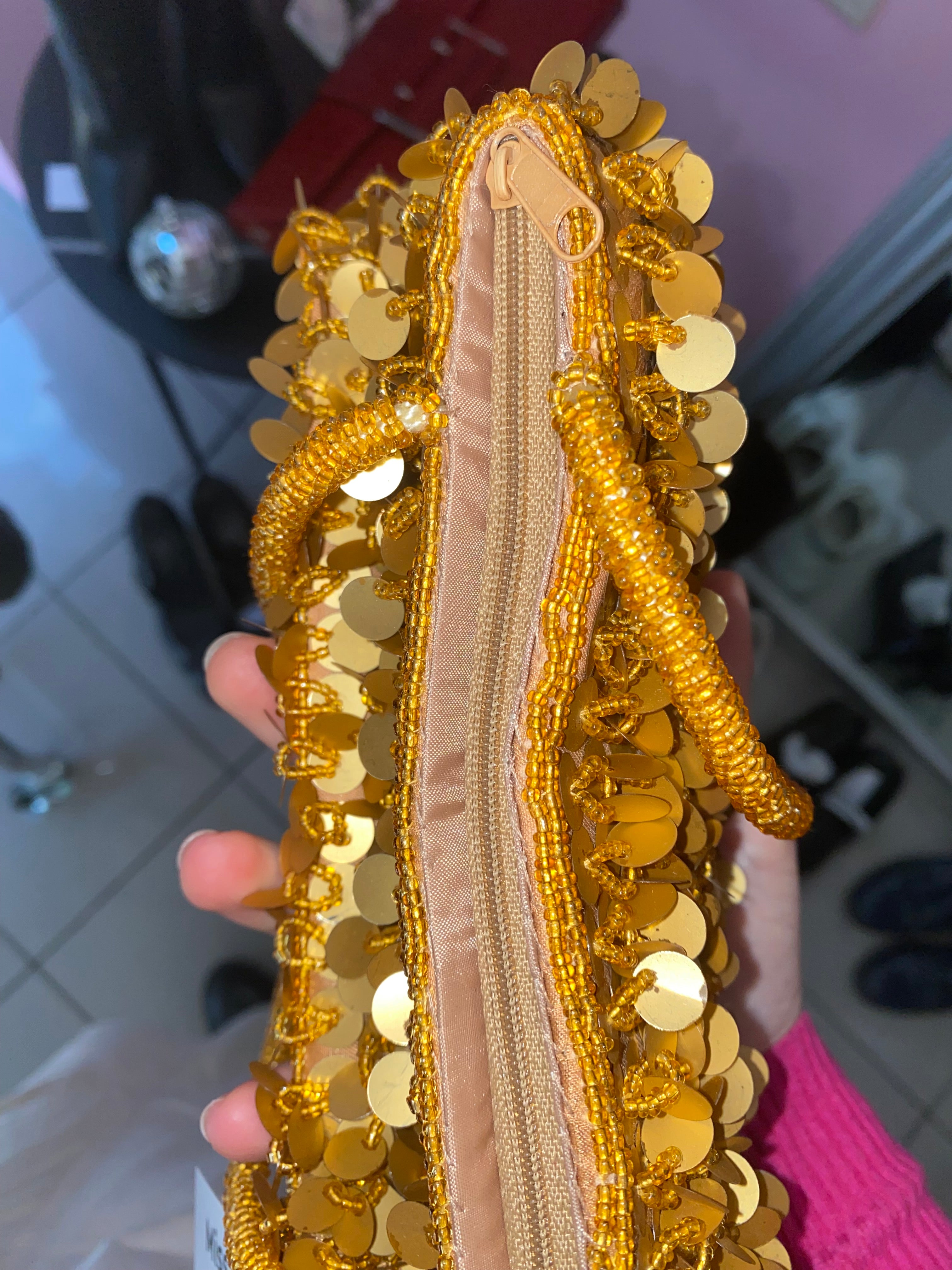Golden sequin shoulder bag