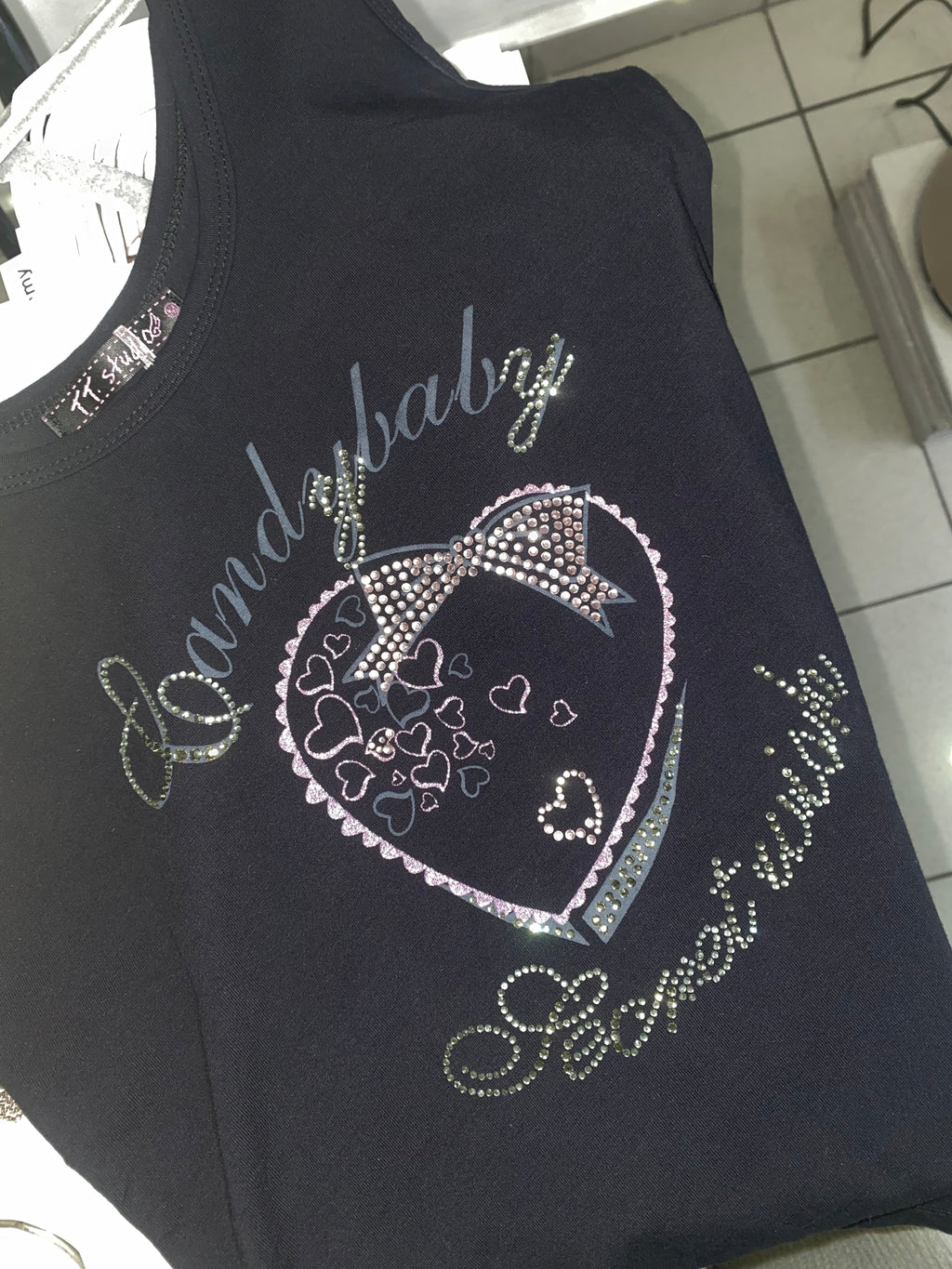 Black tank top with rhinestones