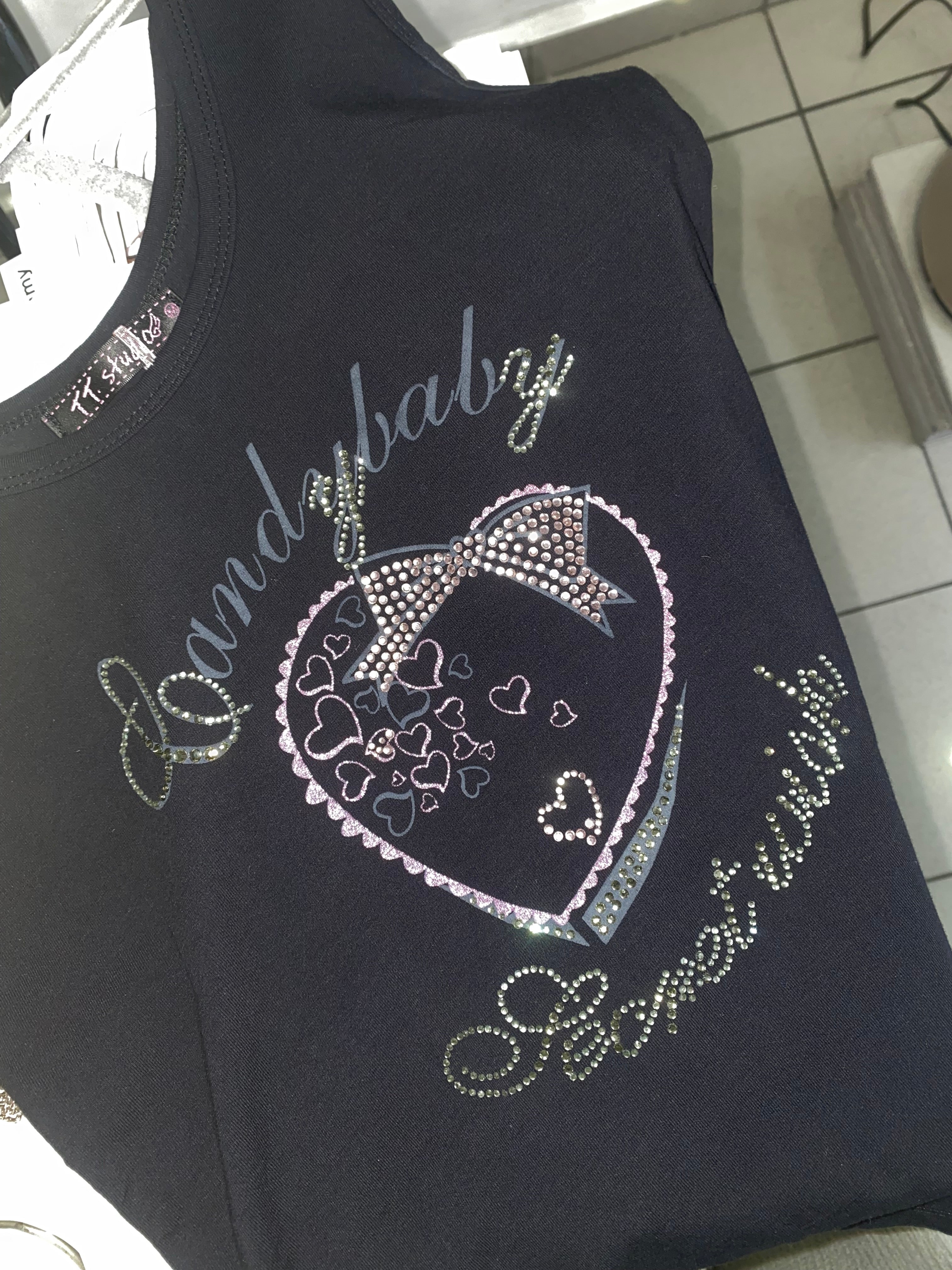 Black tank top with rhinestones