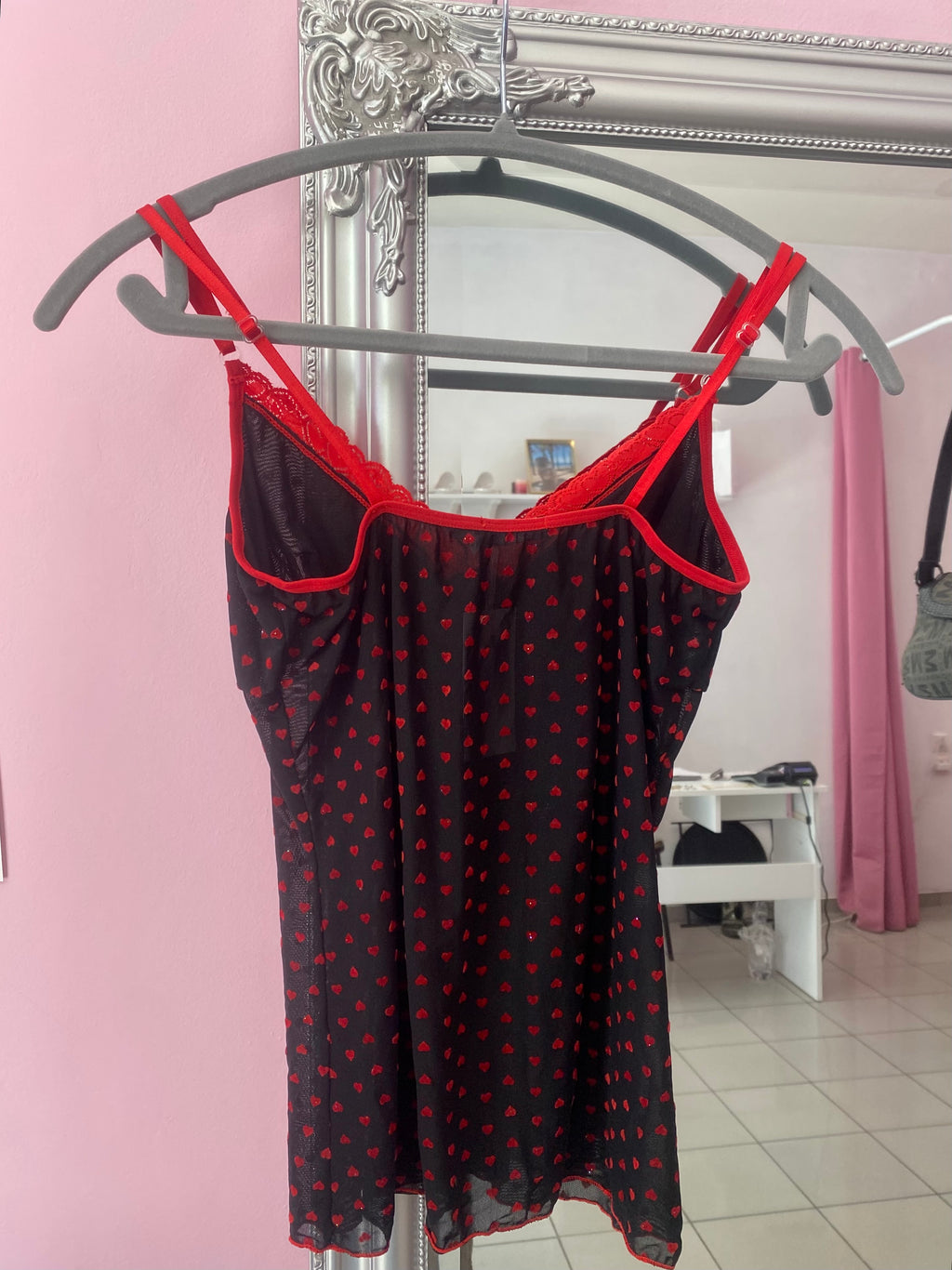 Black & red cami top with hearts