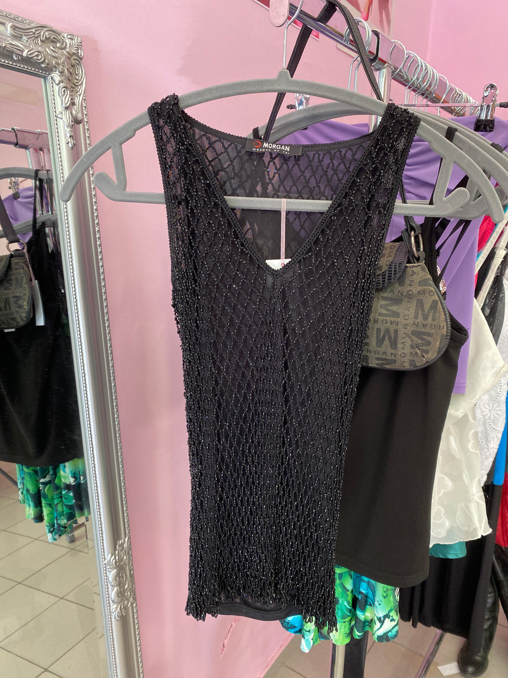 Beaded fishnet top