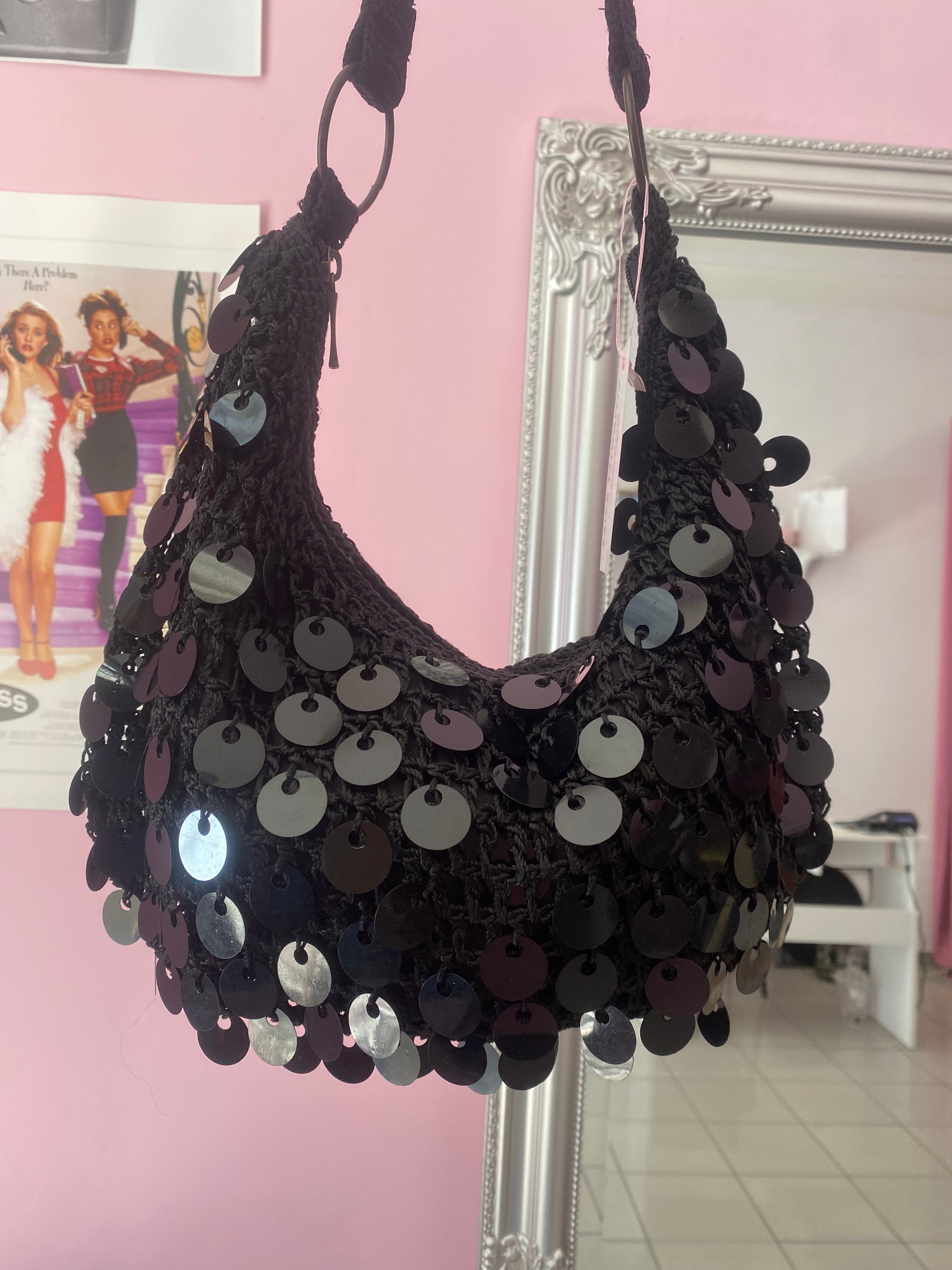 Black sequin shoulder bag