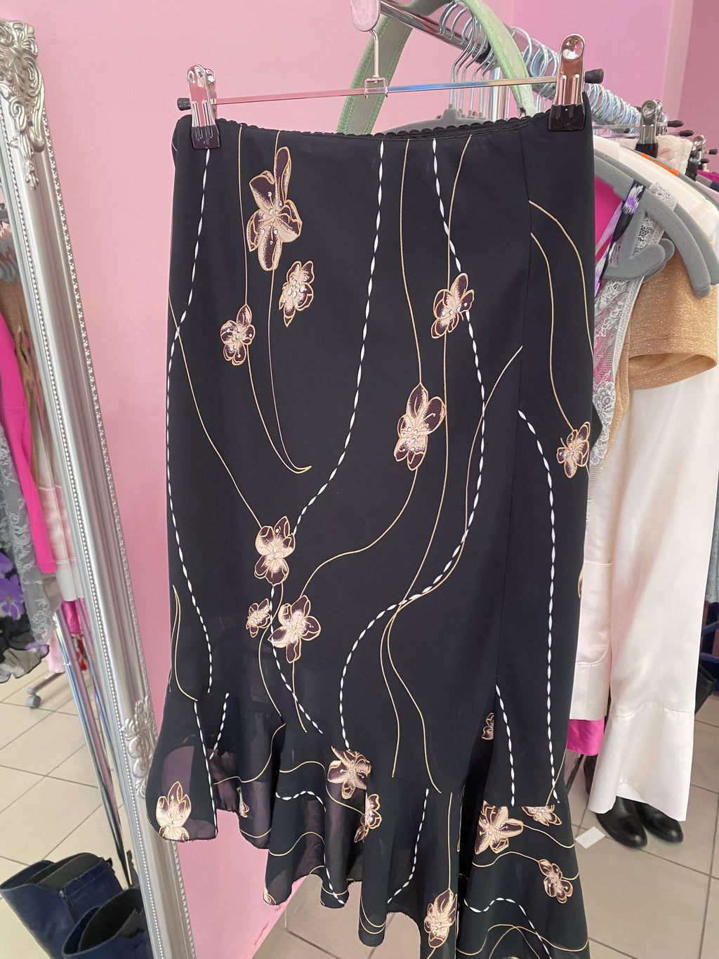 Black floral midi skirt