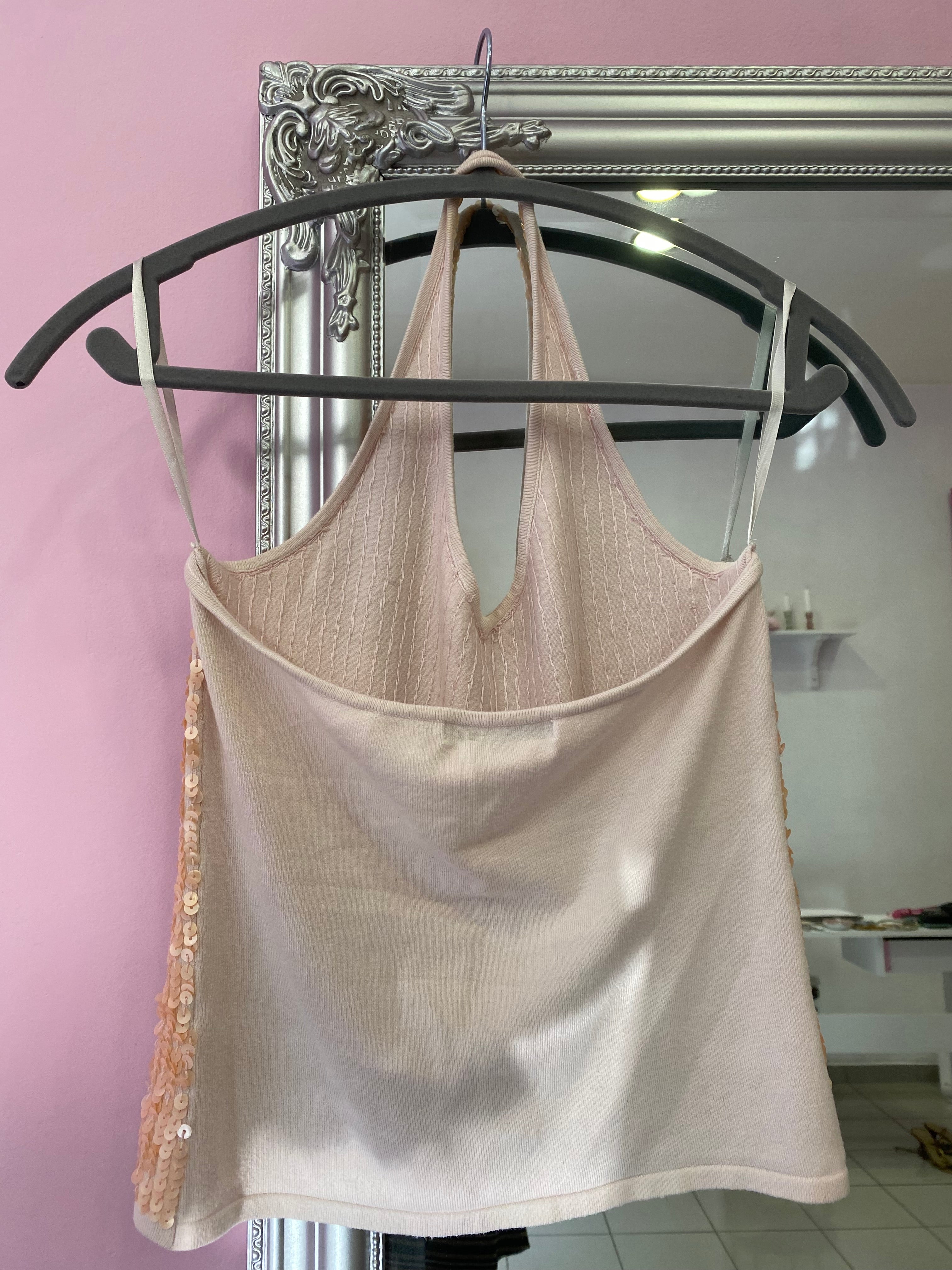 Golden sequin halter neck top