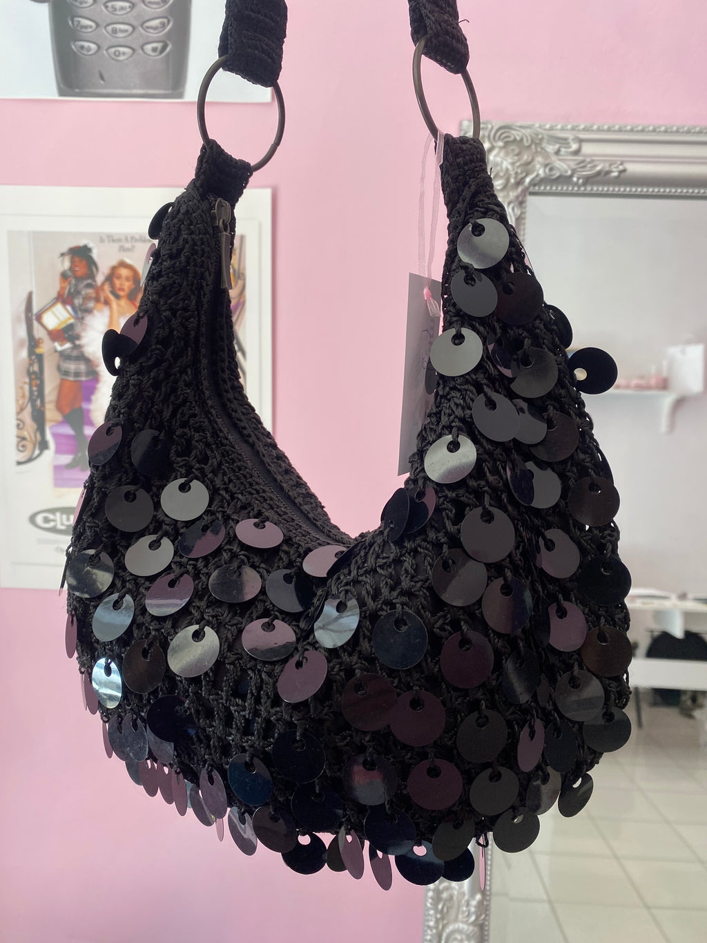 Black sequin shoulder bag