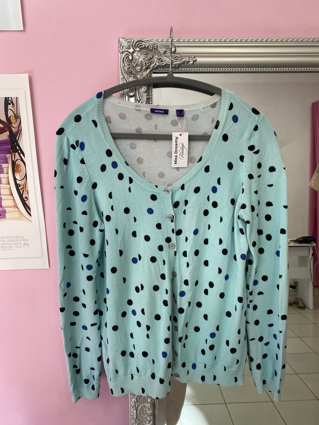 Y2K baby blue polkadot cardigan