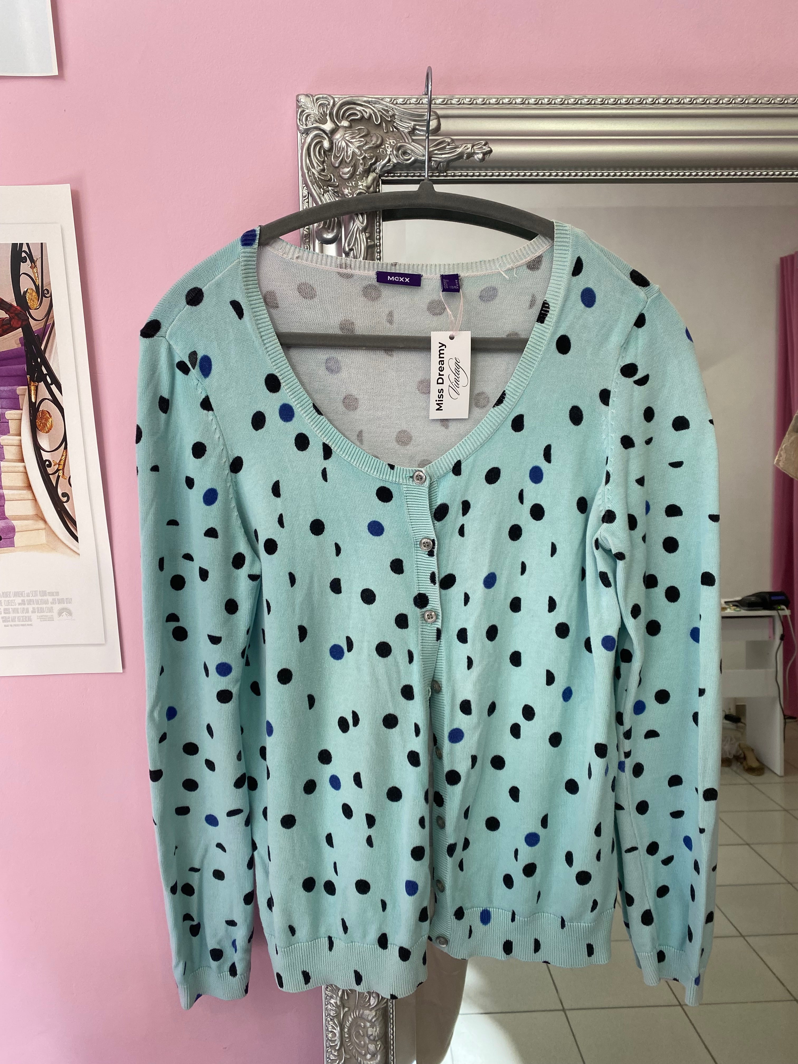 Y2K baby blue polkadot cardigan