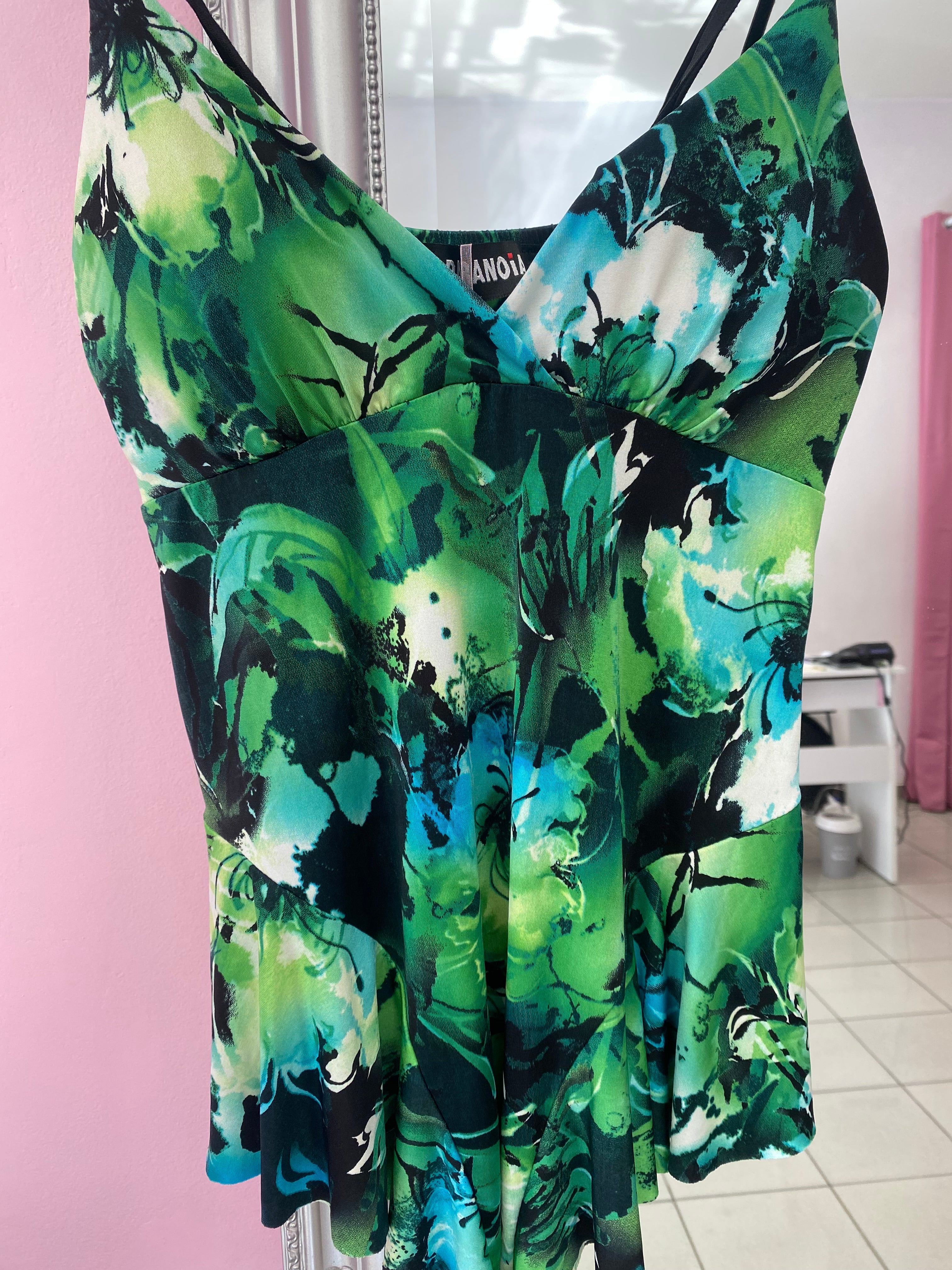 Green tropical cami top