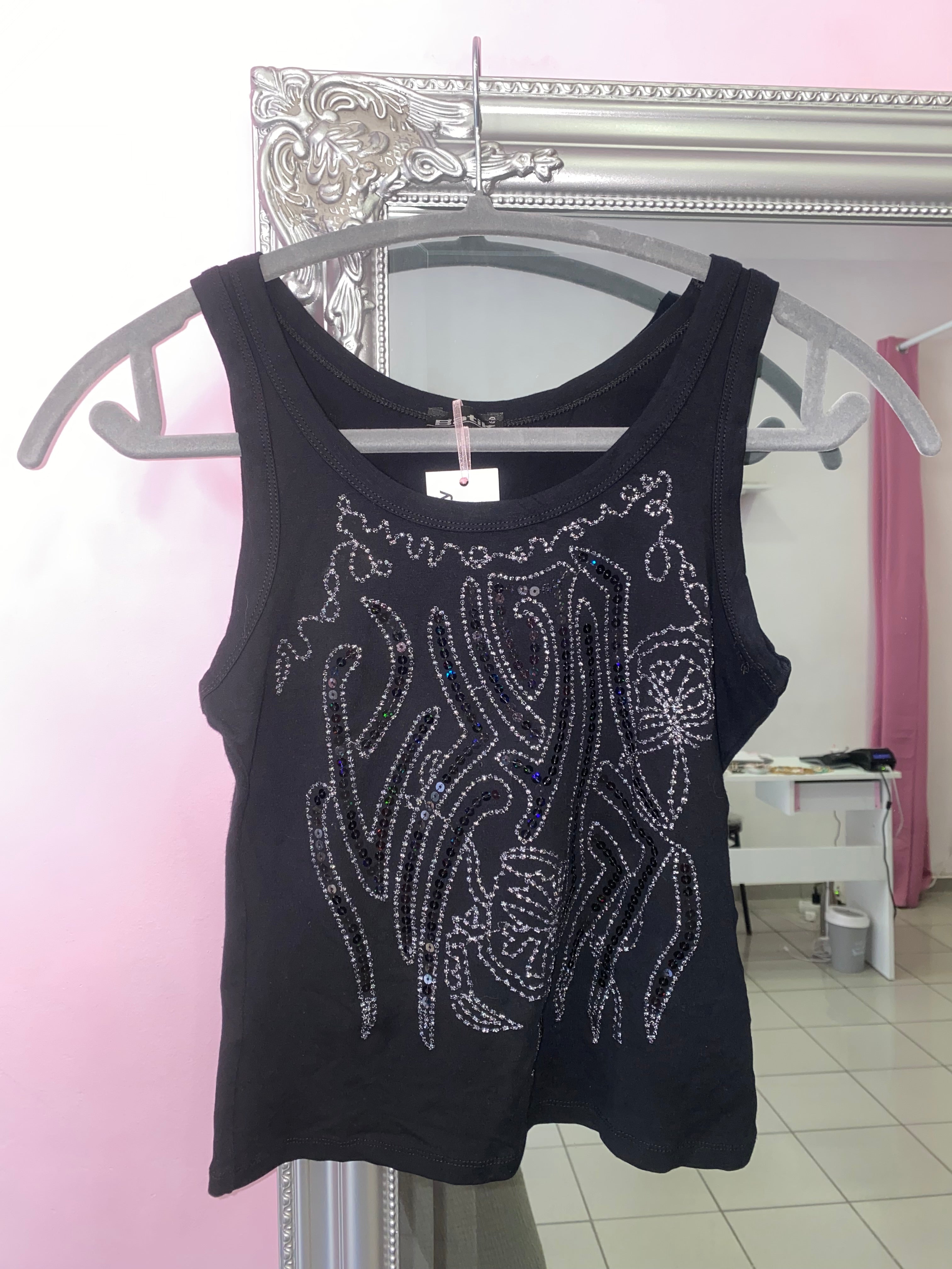Black tank with sequin pattern