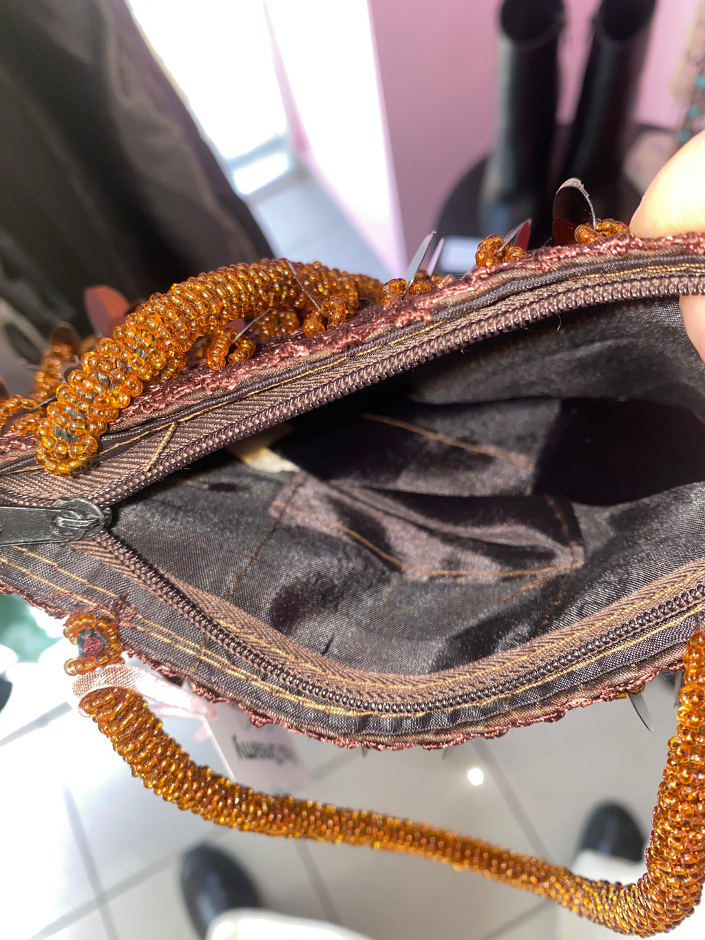 Chocolate brown sequin mini bag