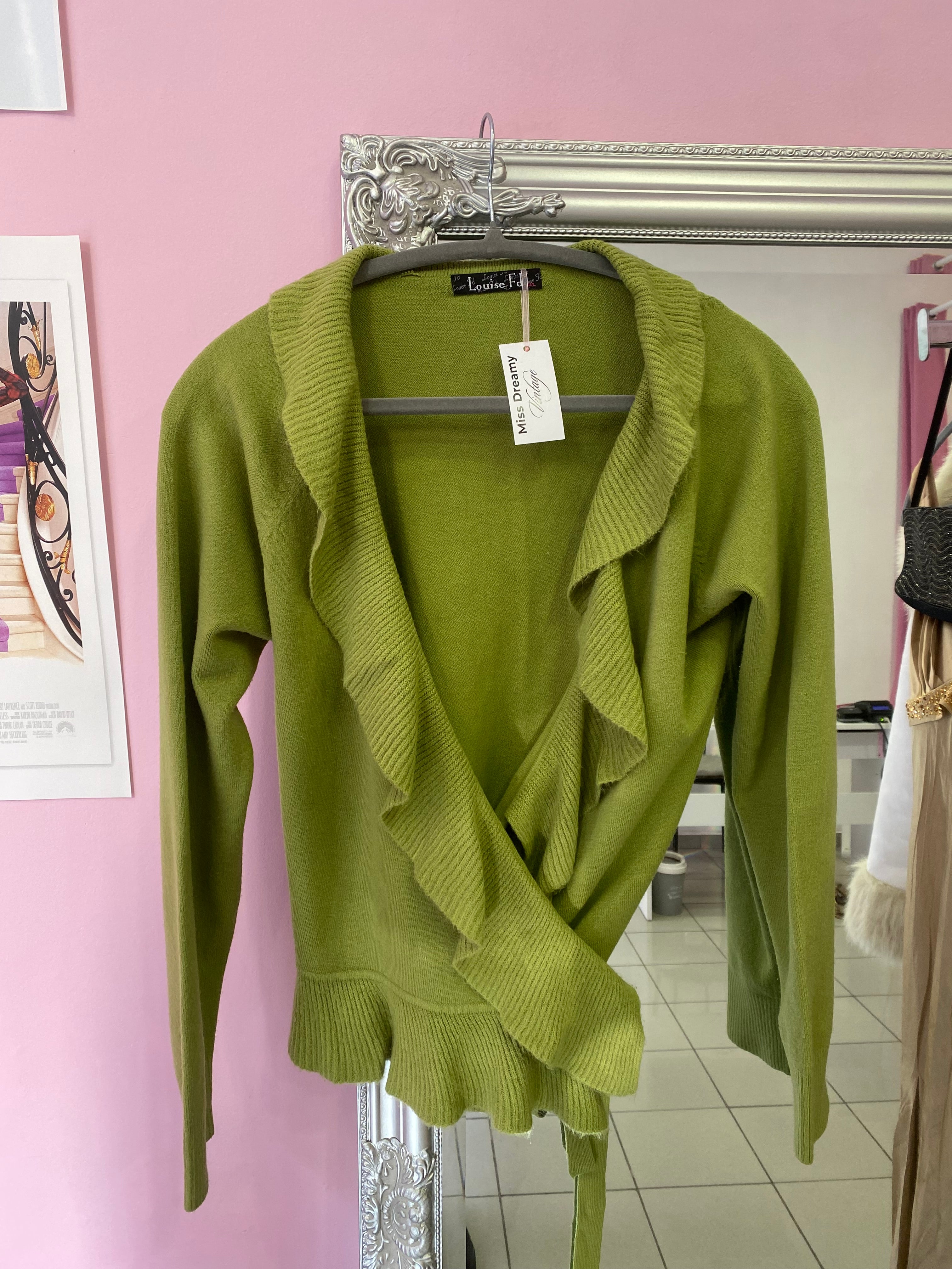 Green ruffle cardigan