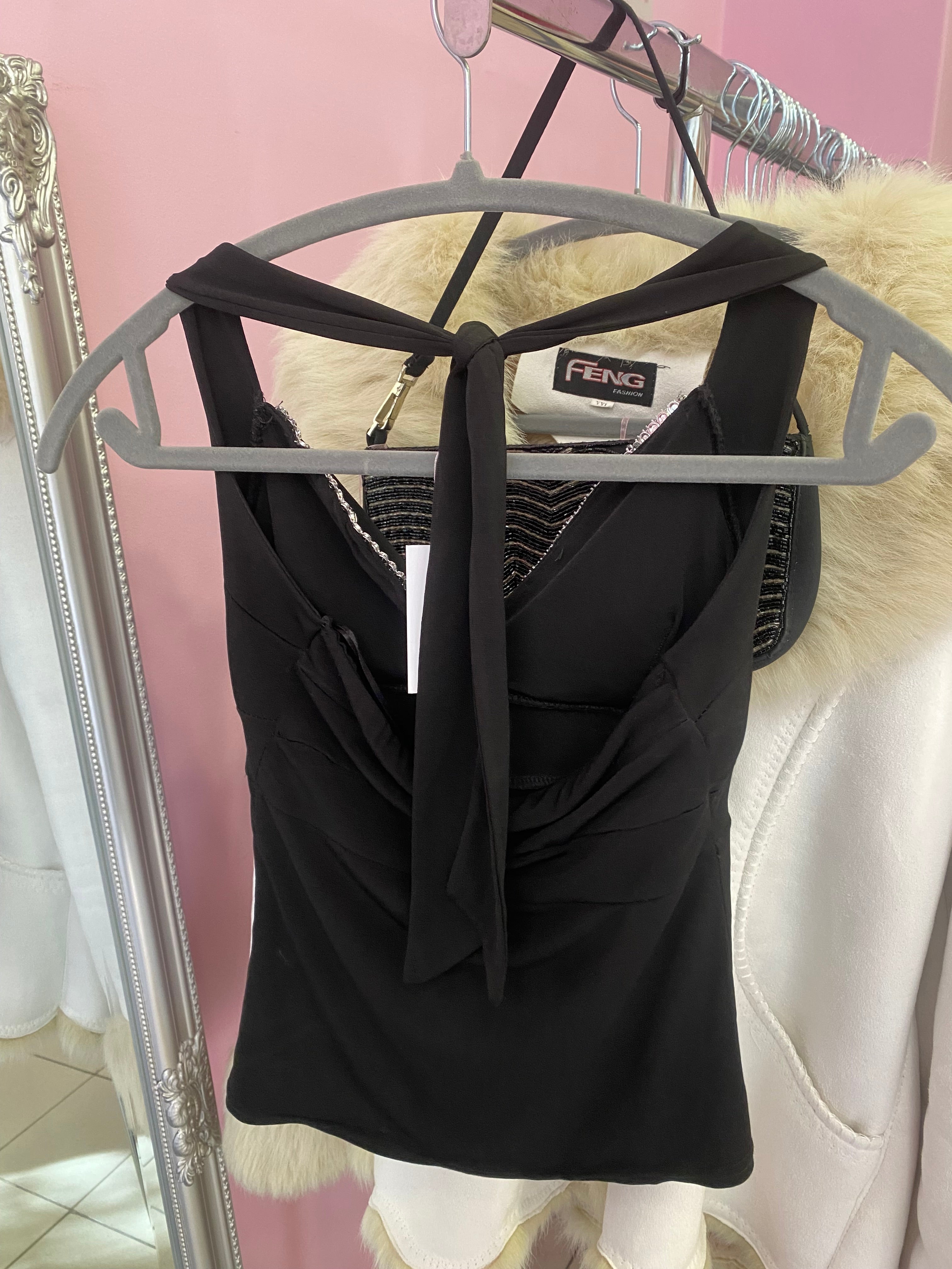 Black halter neck top