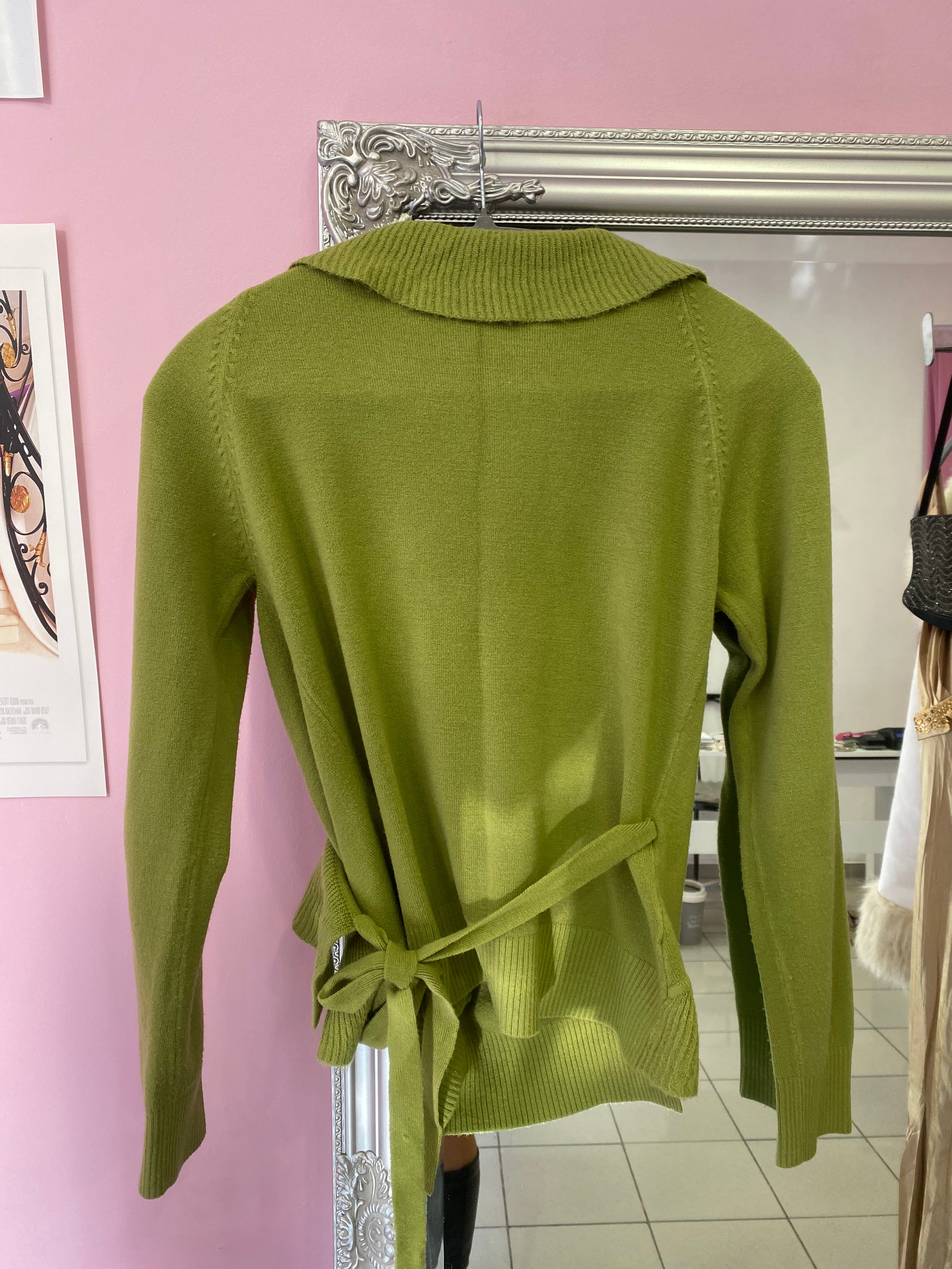 Green ruffle cardigan