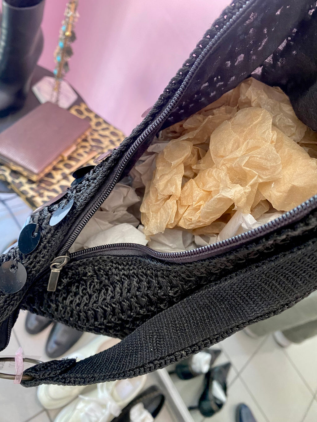 Black sequin shoulder bag