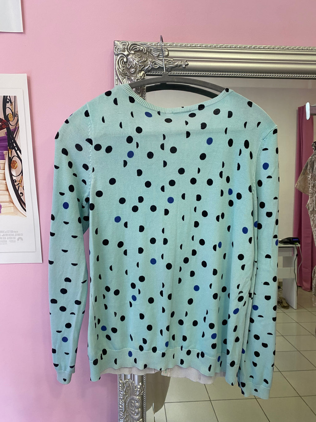 Y2K baby blue polkadot cardigan