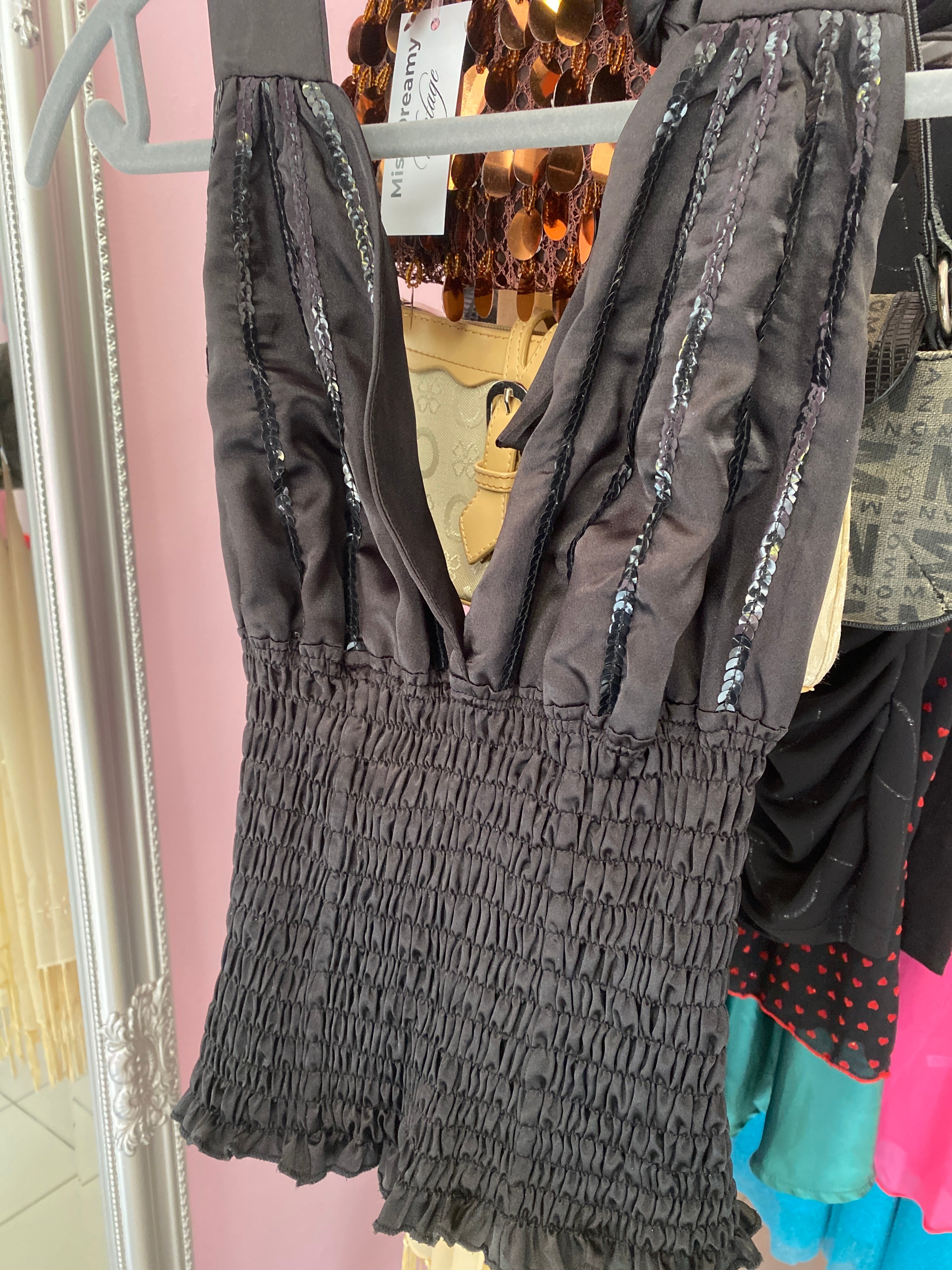 Satin halter top with sequins