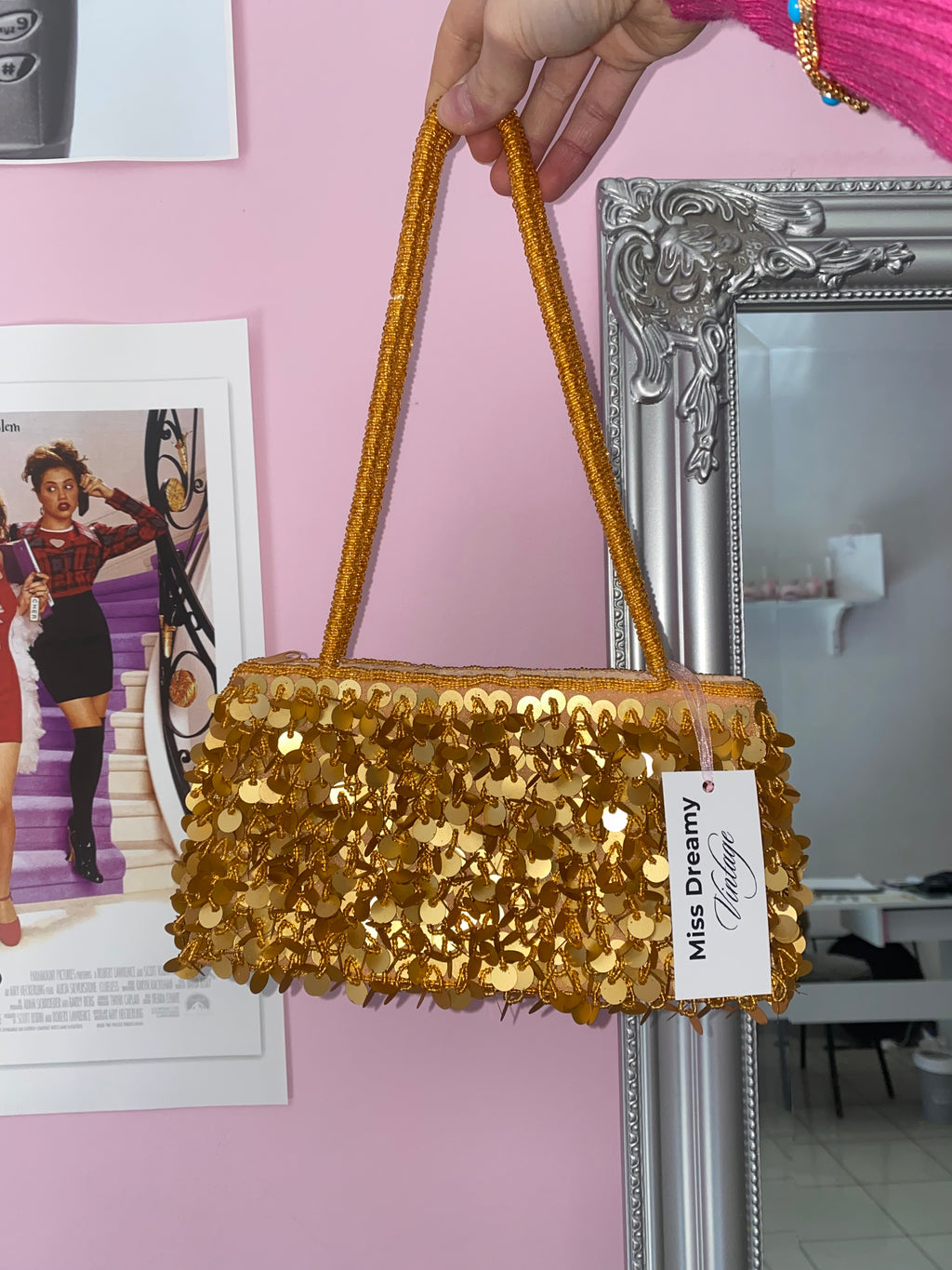 Golden sequin shoulder bag