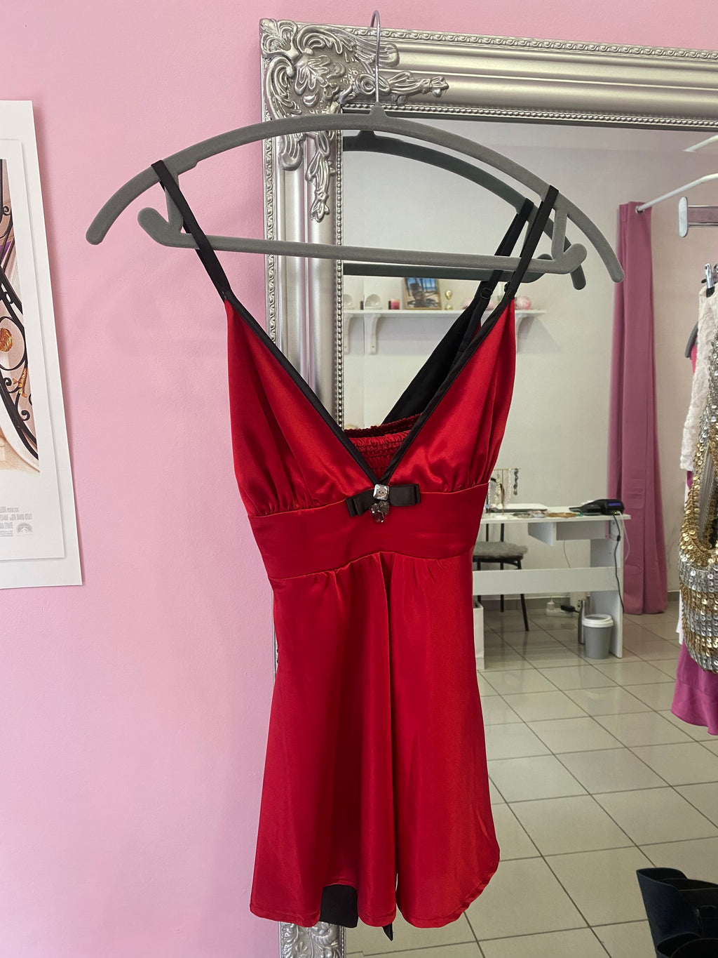 Red silky cami top