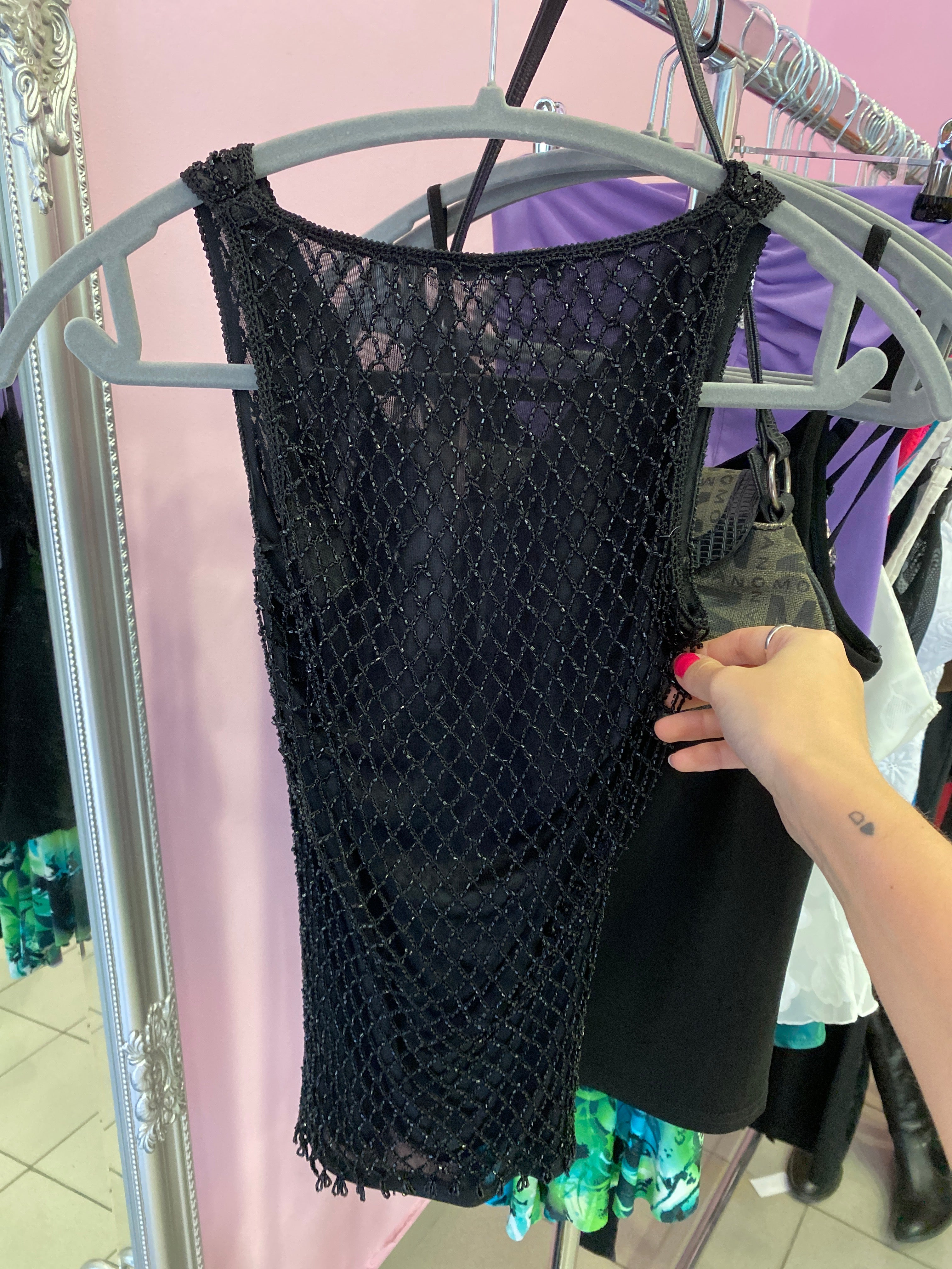 Beaded fishnet top