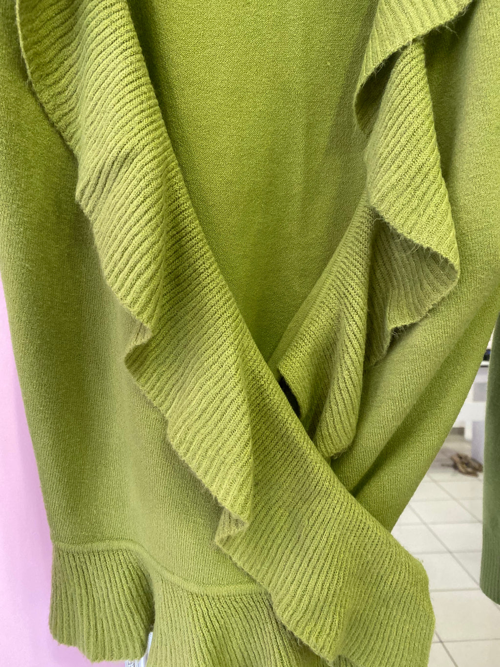 Green ruffle cardigan