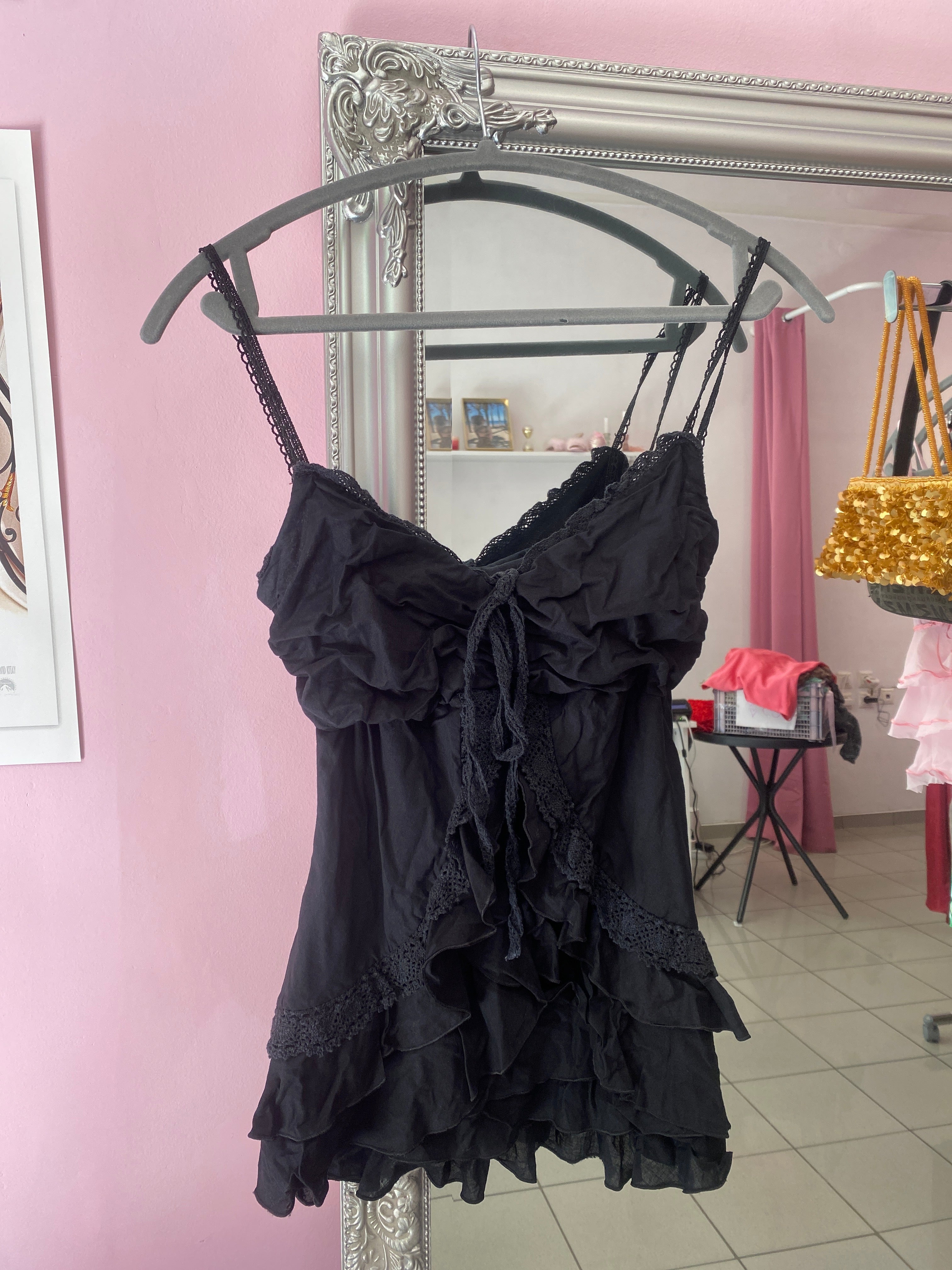 Black ruffle top