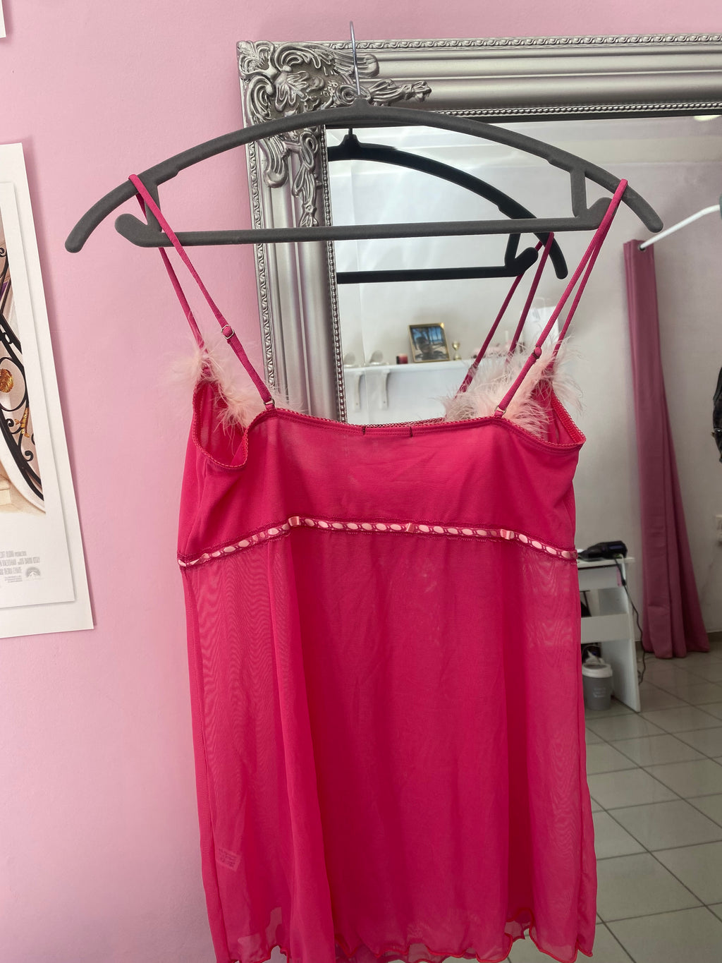 Pink cami with fluff