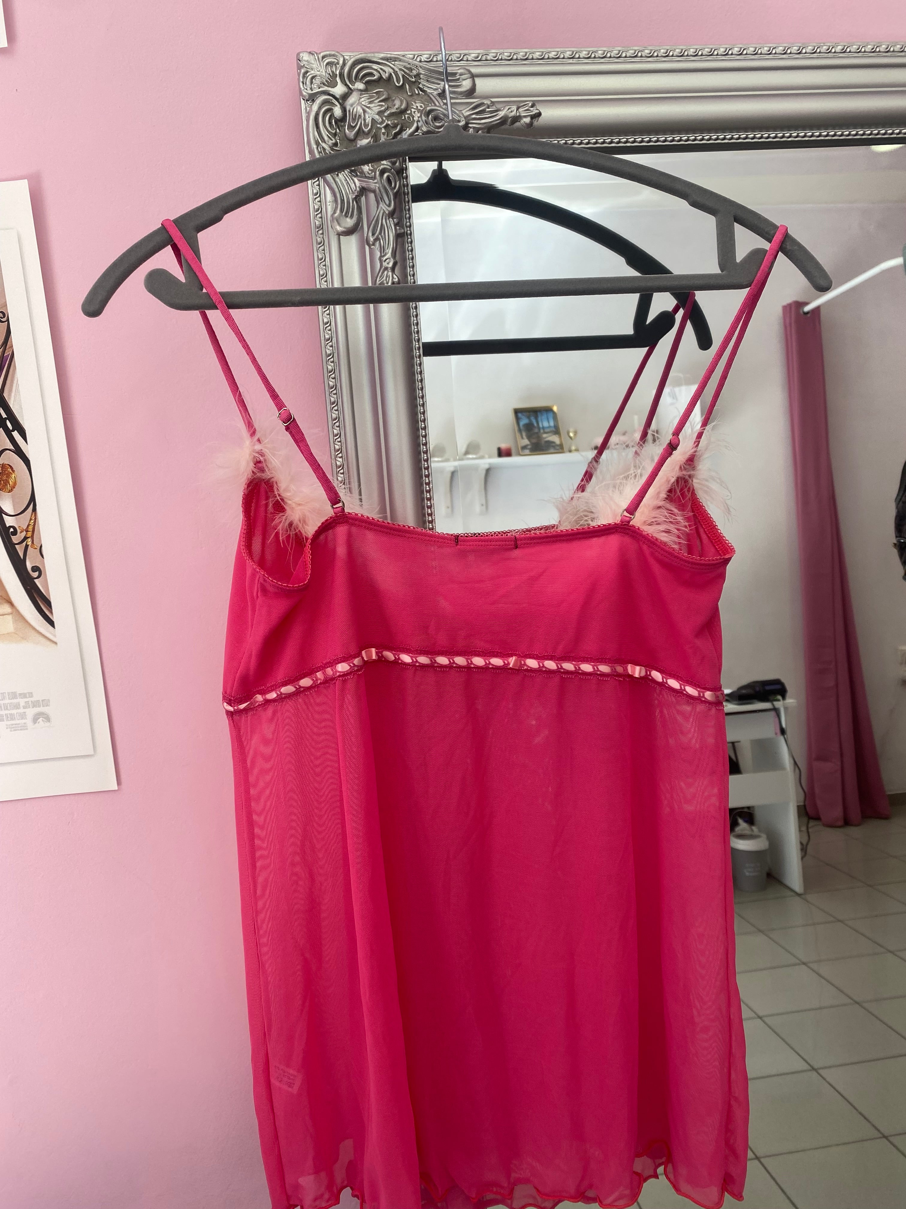 Pink cami with fluff