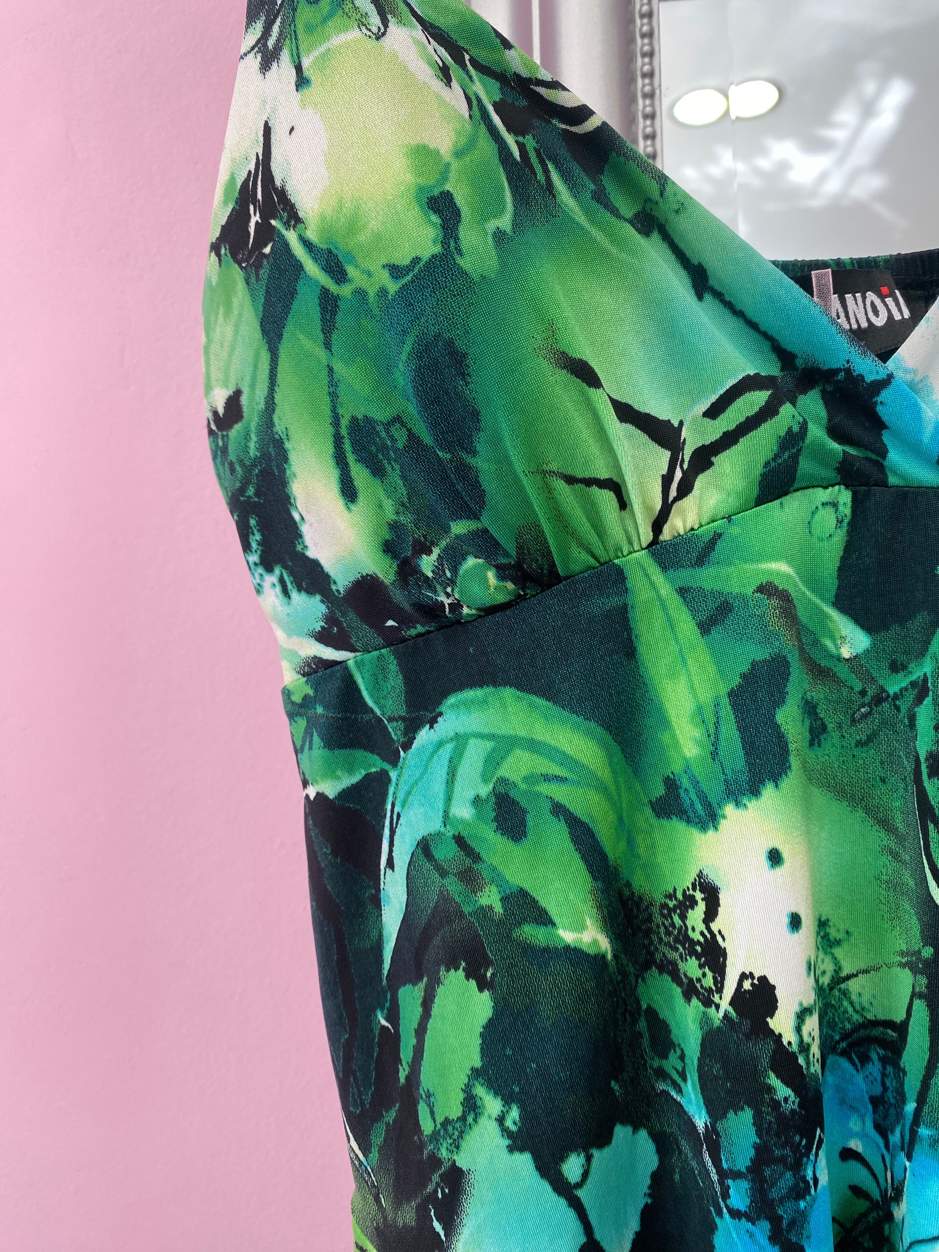 Green tropical cami top