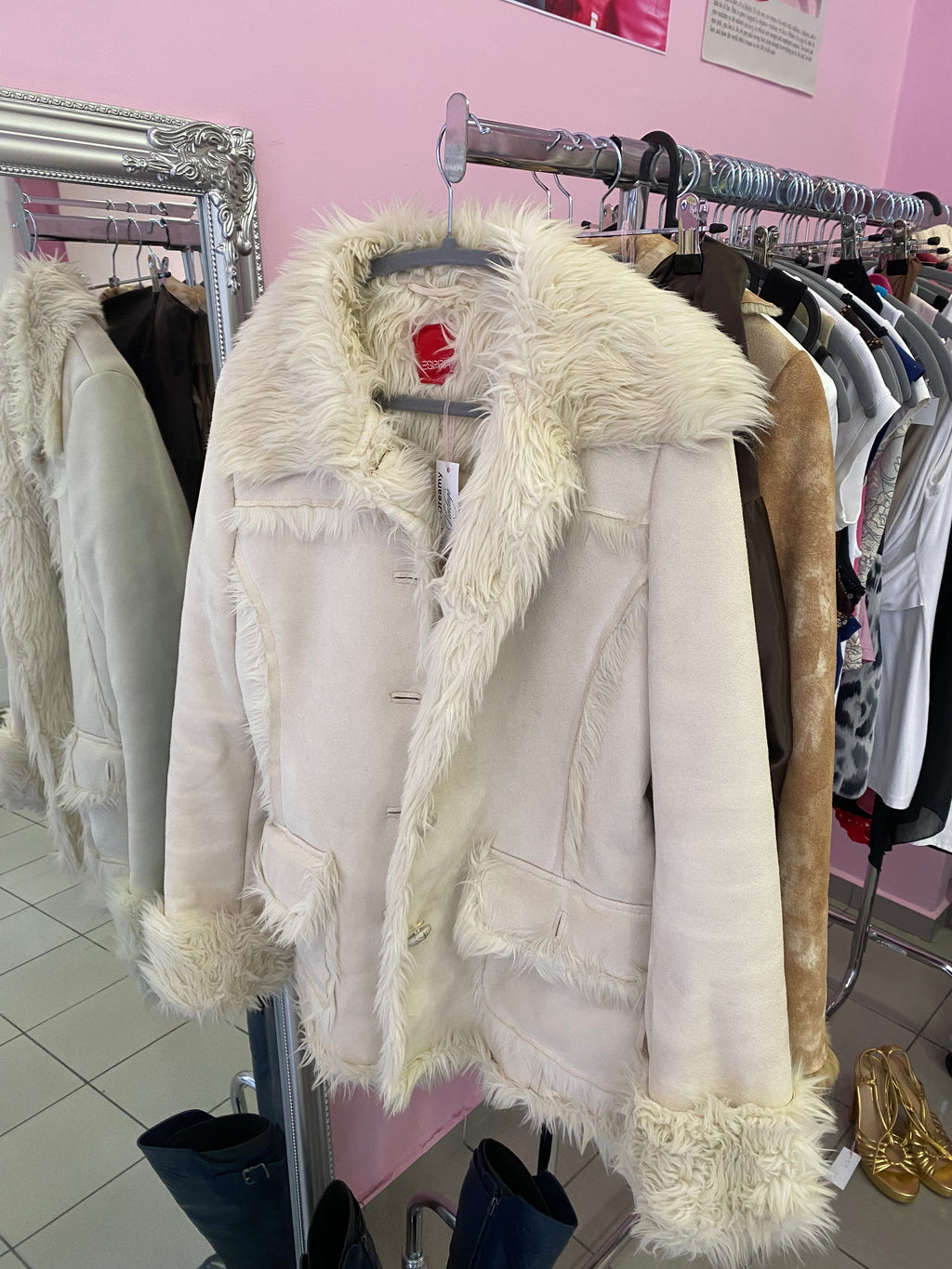 White faux fur jacket