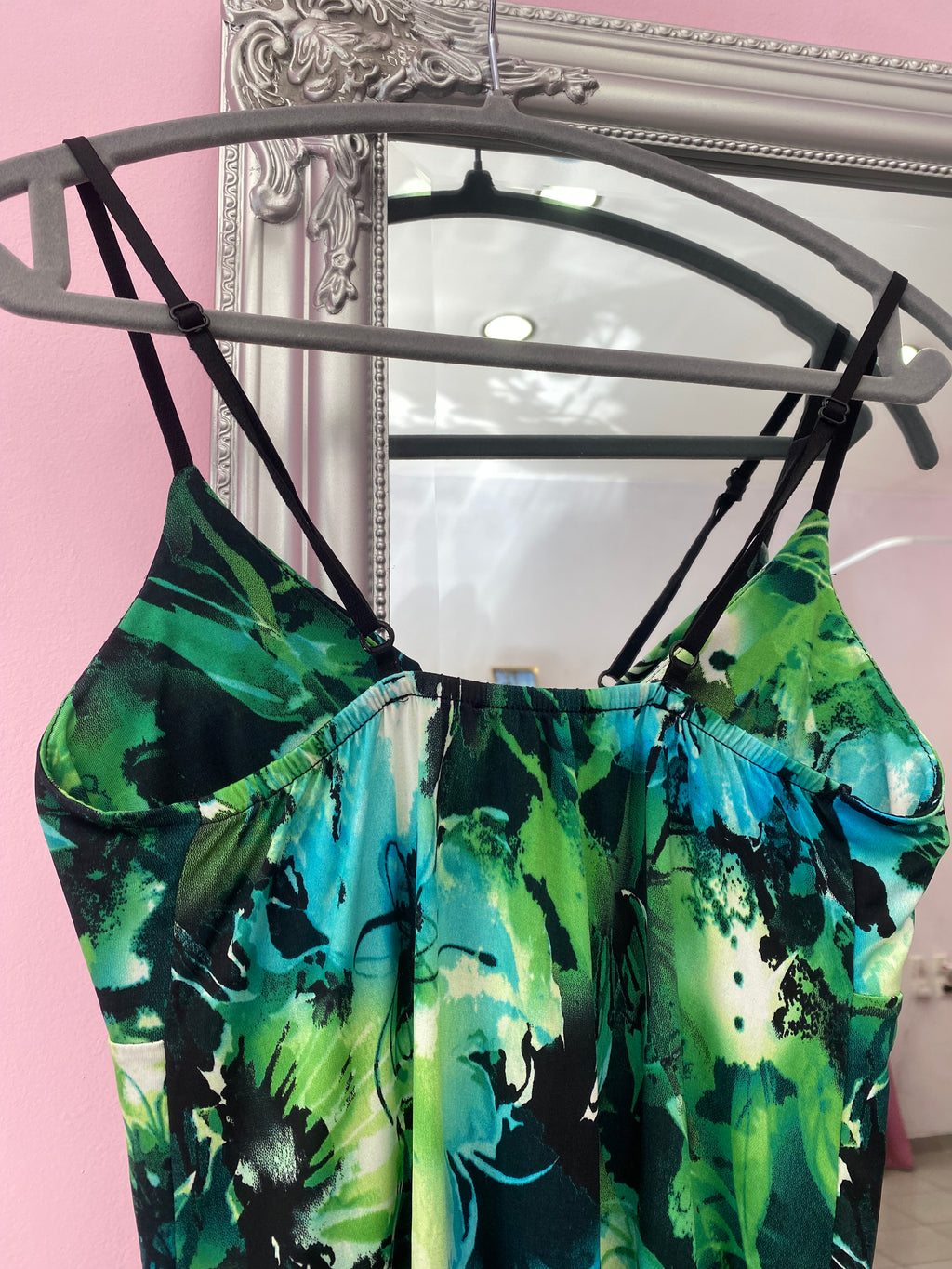 Green tropical cami top