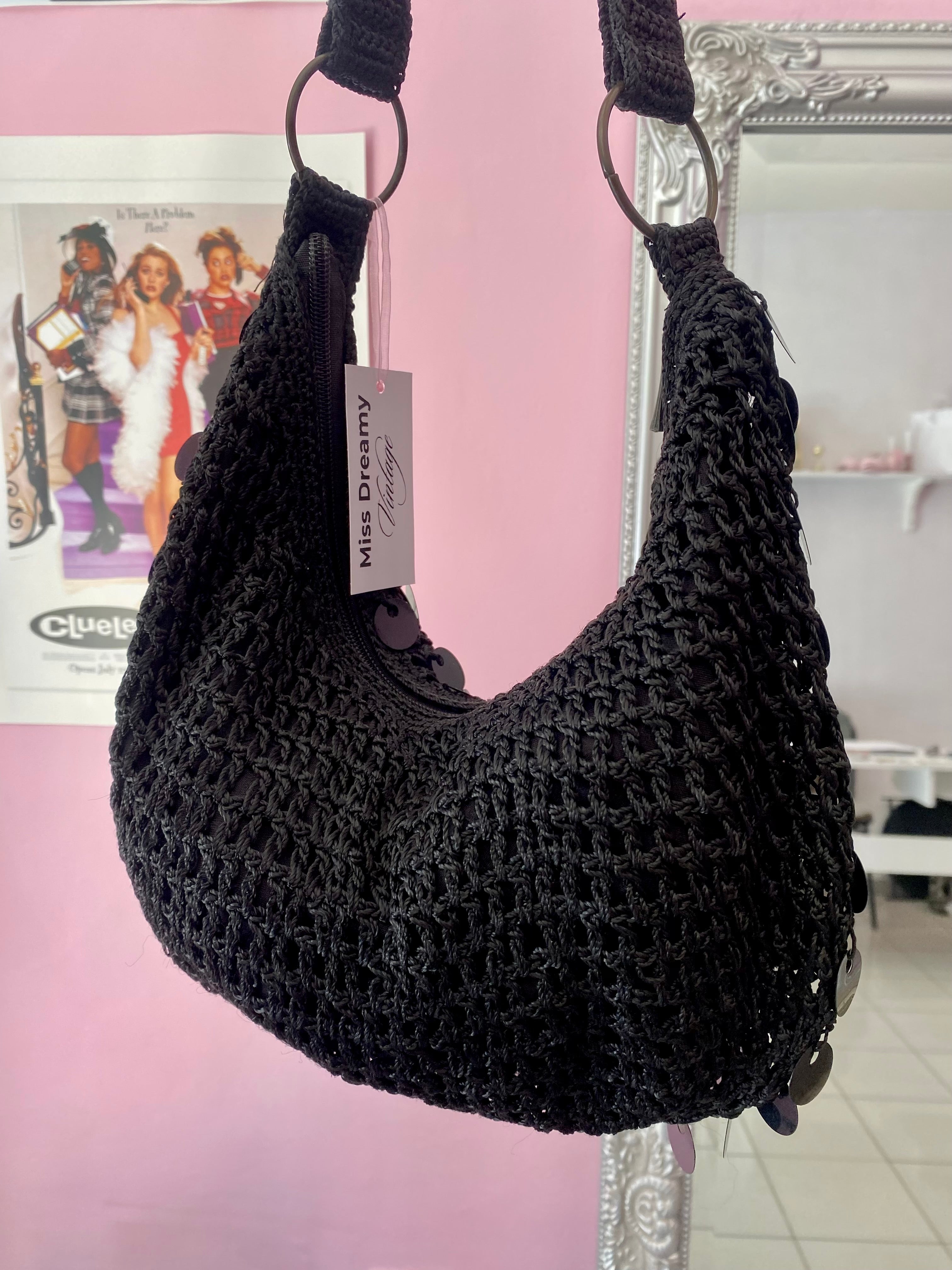 Black sequin shoulder bag