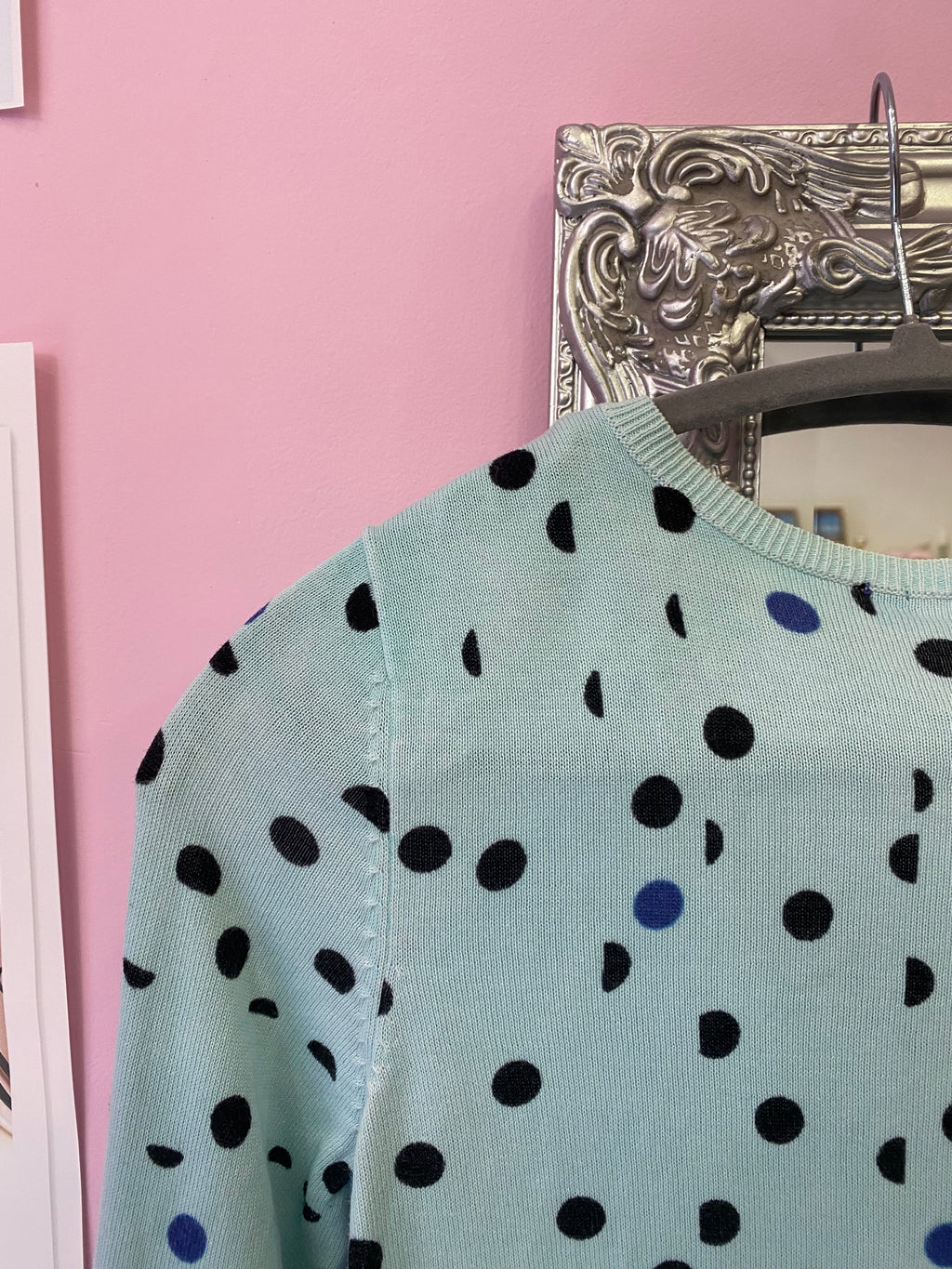 Y2K baby blue polkadot cardigan